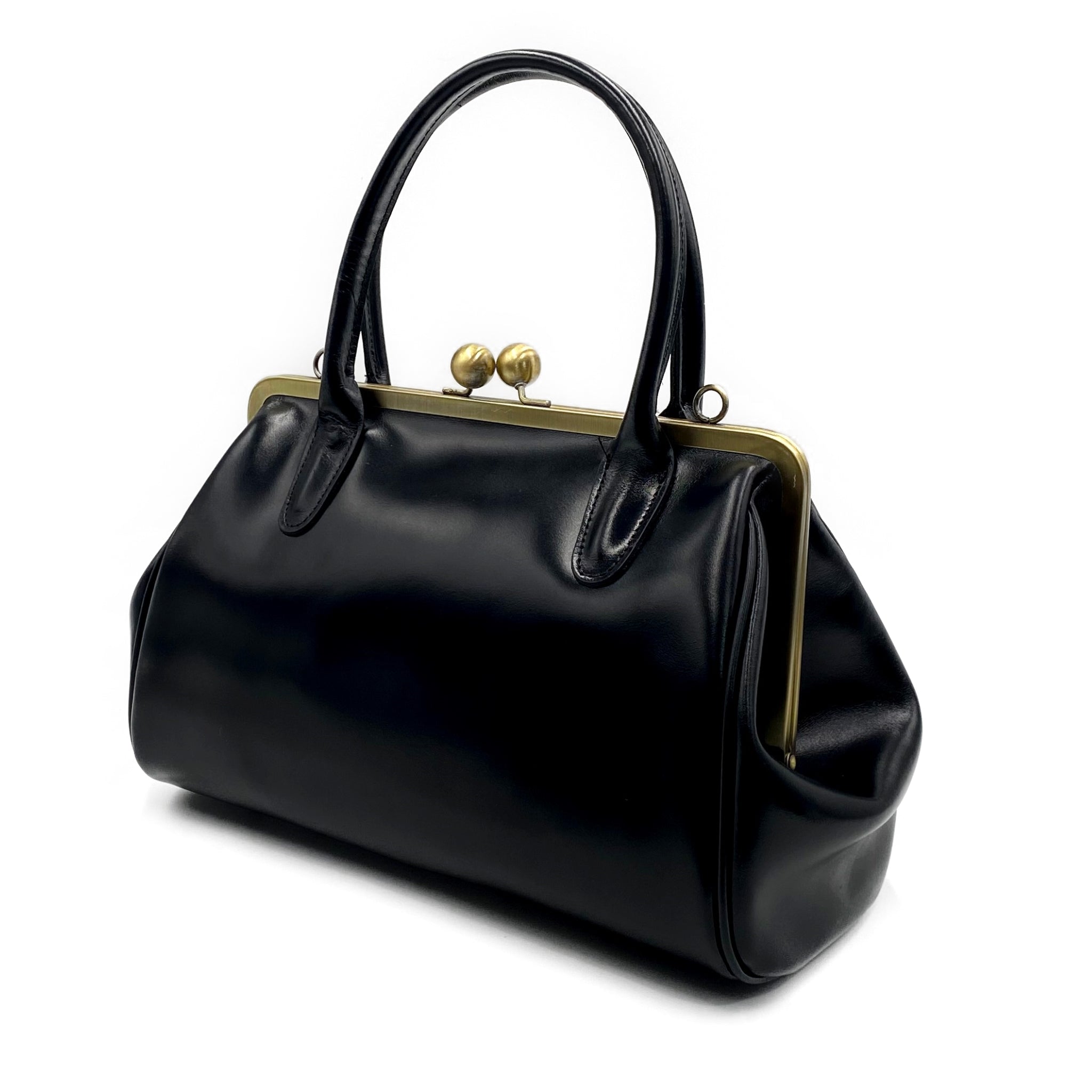 Retro Ledertasche Damen, Retro Bügeltasche "Sophie" in schwarz, Vintage Ledertasche, Henkeltasche, Schultertasche