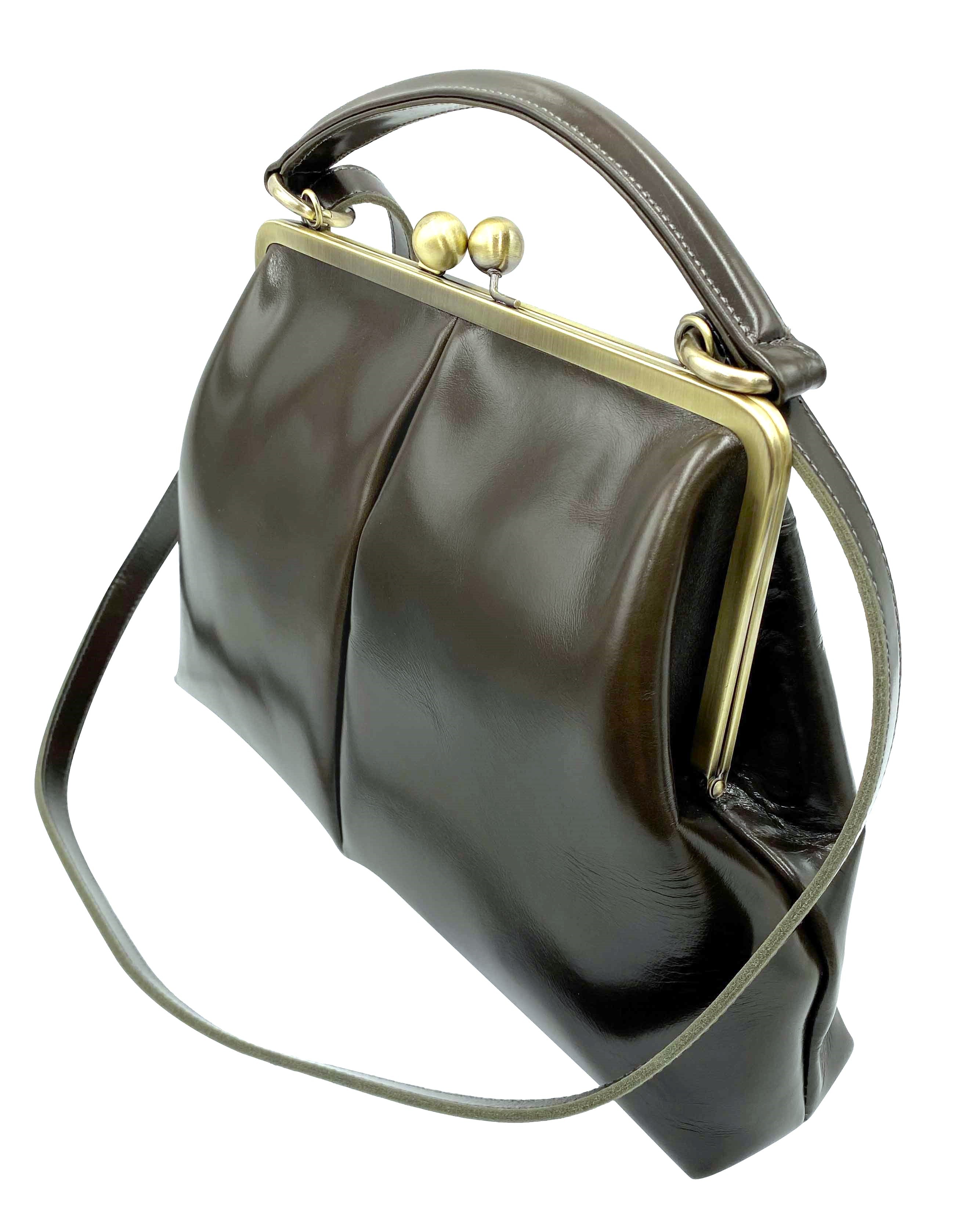 Retro Handtasche „Vintage Olive“ in Dunkelgrün – Leder Bügeltasche & Umhängetasche