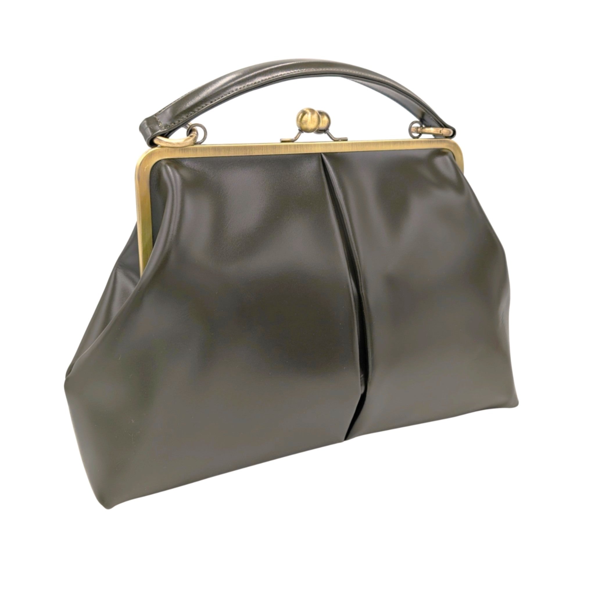 Retro Handtasche „Vintage Olive“ in Dunkelgrün – Leder Bügeltasche & Umhängetasche