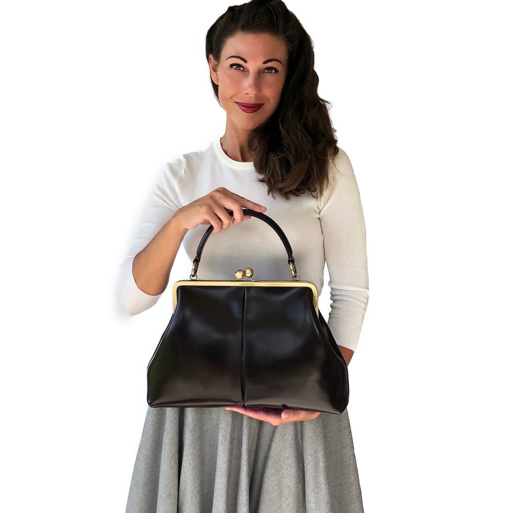Retro Handtasche „Vintage Olive“ in Dunkelgrün – Leder Bügeltasche & Umhängetasche
