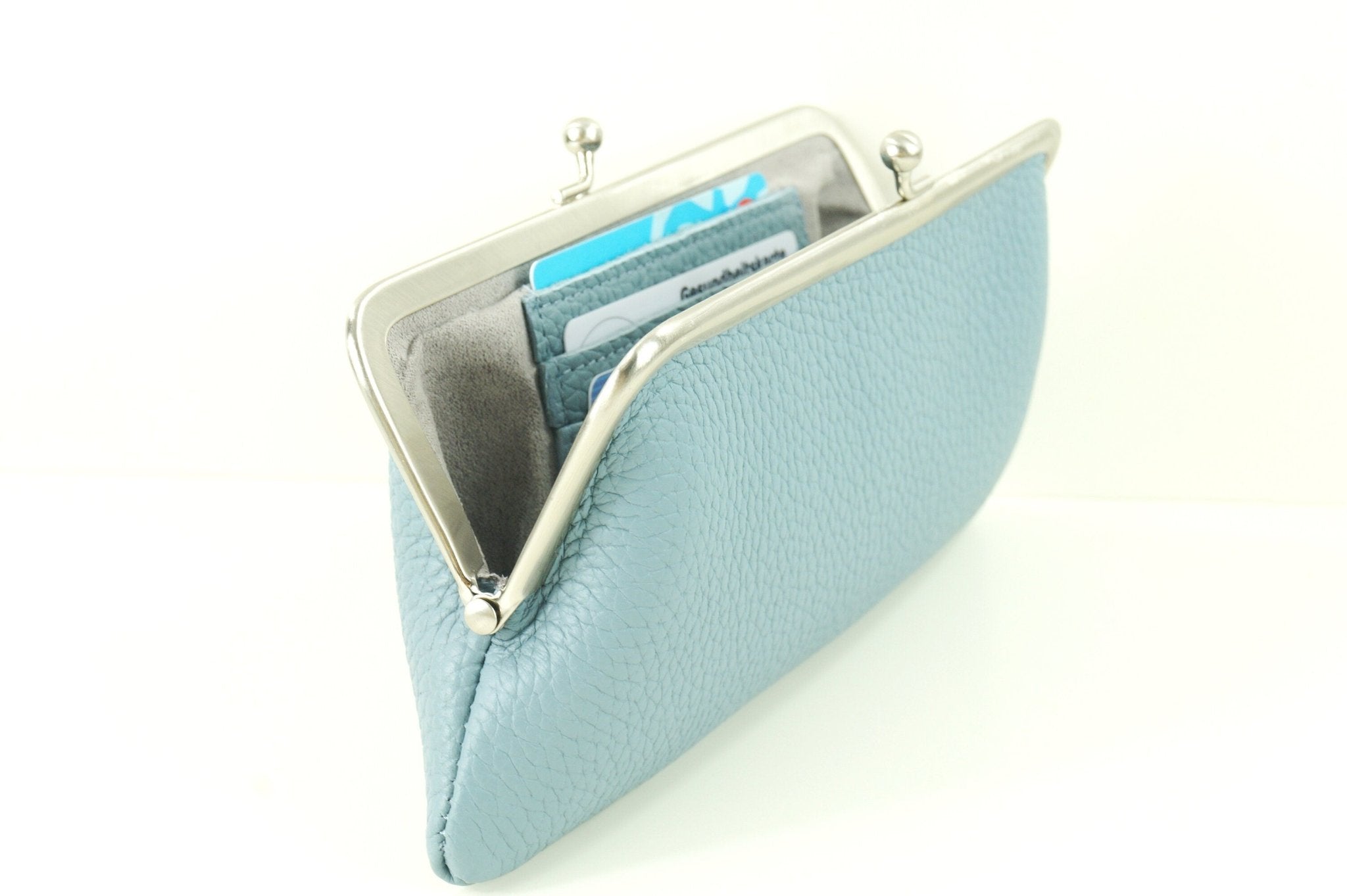 Handgemachte hellblaue Leder-Clipbörse "Emma" - Taschenkinder