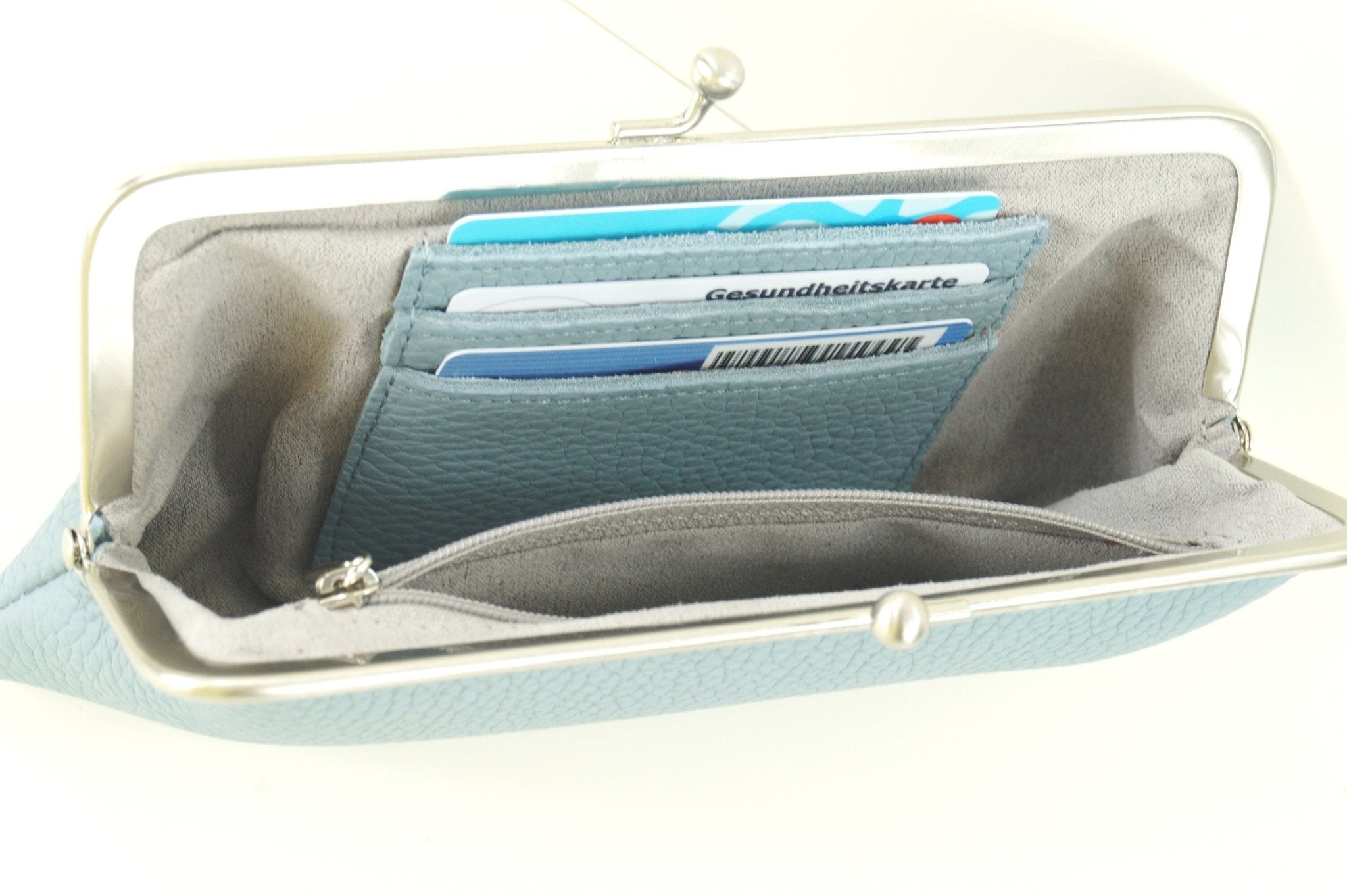 Handgemachte hellblaue Leder-Clipbörse "Emma" - Taschenkinder