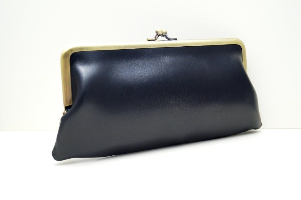 Clipbörse Lea Schwarz - Vintage Geldbörse aus Leder - Taschenkinder
