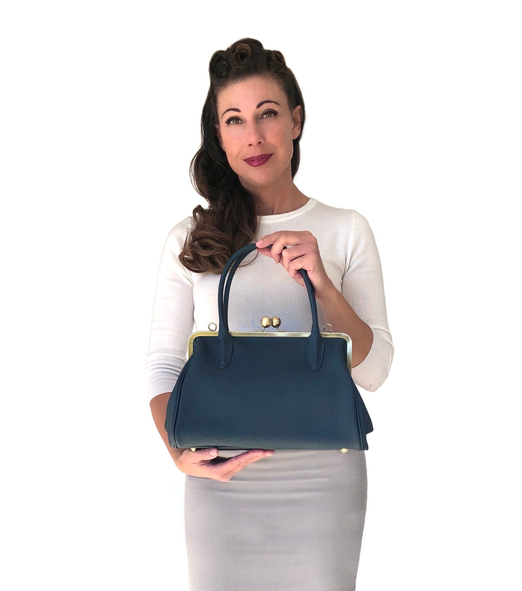 Damen Handtasche, Leder Handtasche "Marie" in dunkelblau, Bügeltasche, Leder Henkeltasche, Leder Schultertasche, Vintage Stil - Taschenkinder.de