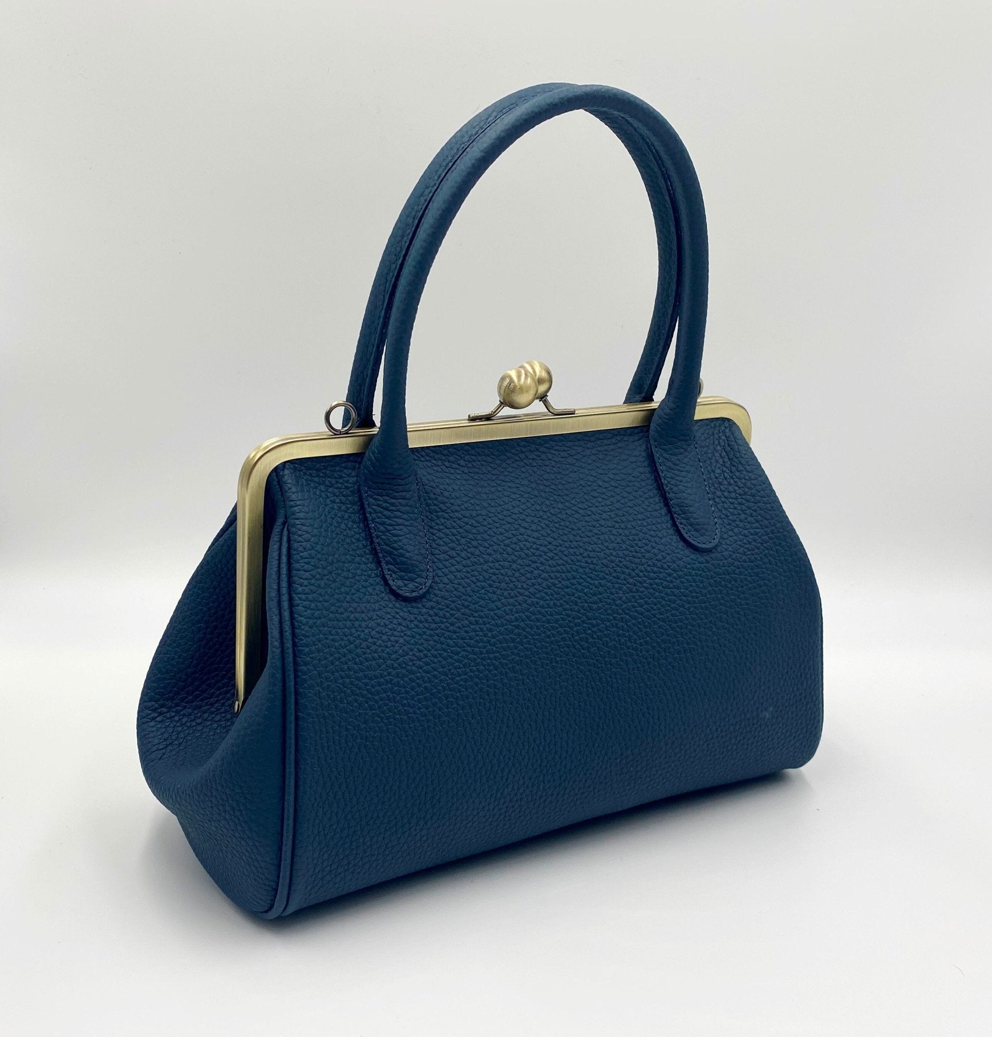 Damen Handtasche, Leder Handtasche "Marie" in dunkelblau, Bügeltasche, Leder Henkeltasche, Leder Schultertasche, Vintage Stil - Taschenkinder.de