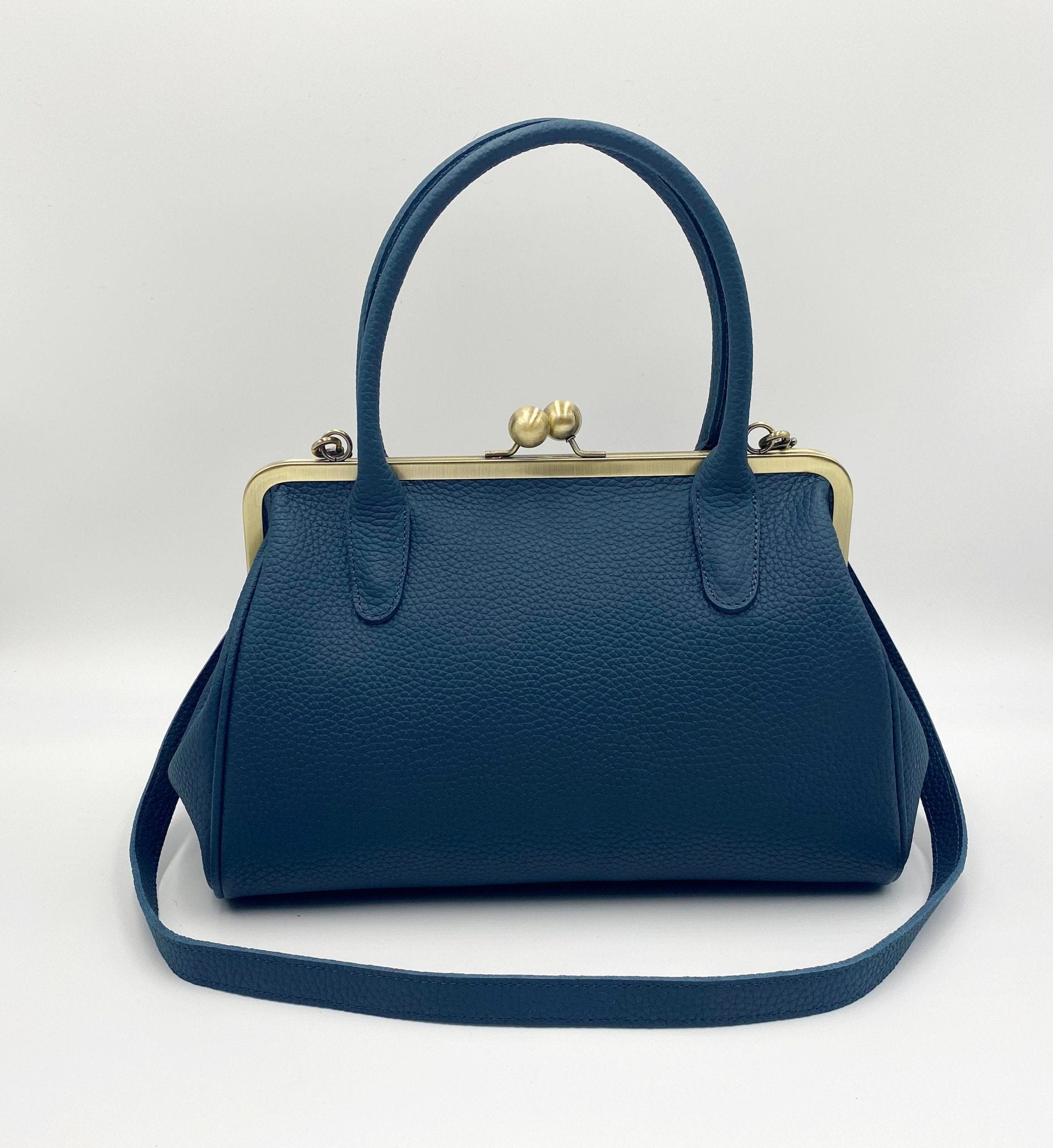 Damen Handtasche, Leder Handtasche "Marie" in dunkelblau, Bügeltasche, Leder Henkeltasche, Leder Schultertasche, Vintage Stil - Taschenkinder.de