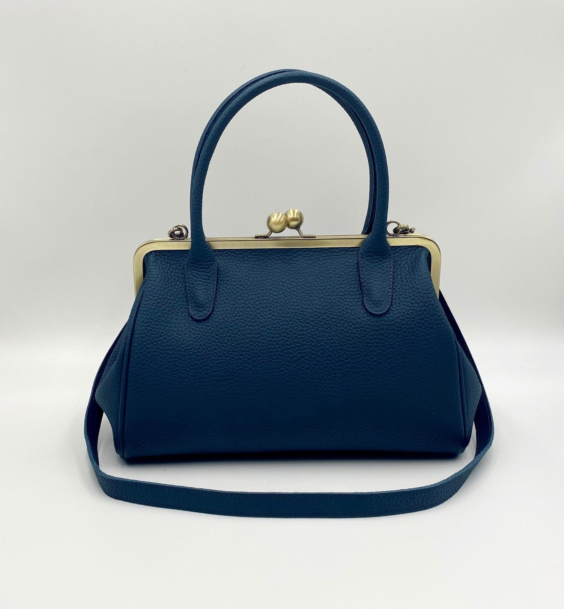 Damen Handtasche, Leder Handtasche "Marie" in dunkelblau, Bügeltasche, Leder Henkeltasche, Leder Schultertasche, Vintage Stil - Taschenkinder.de