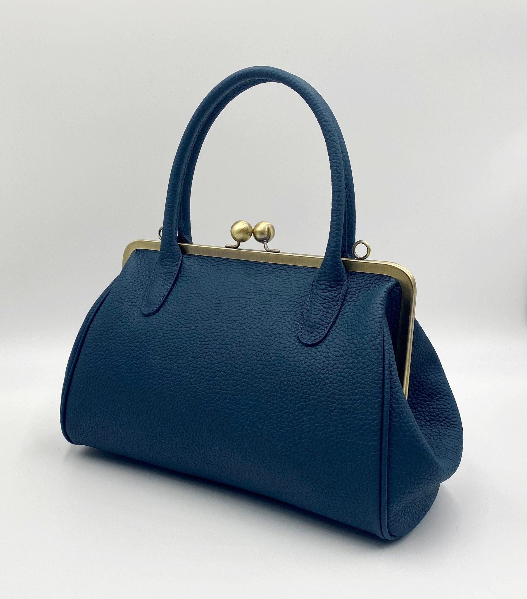 Damen Handtasche, Leder Handtasche "Marie" in dunkelblau, Bügeltasche, Leder Henkeltasche, Leder Schultertasche, Vintage Stil - Taschenkinder.de