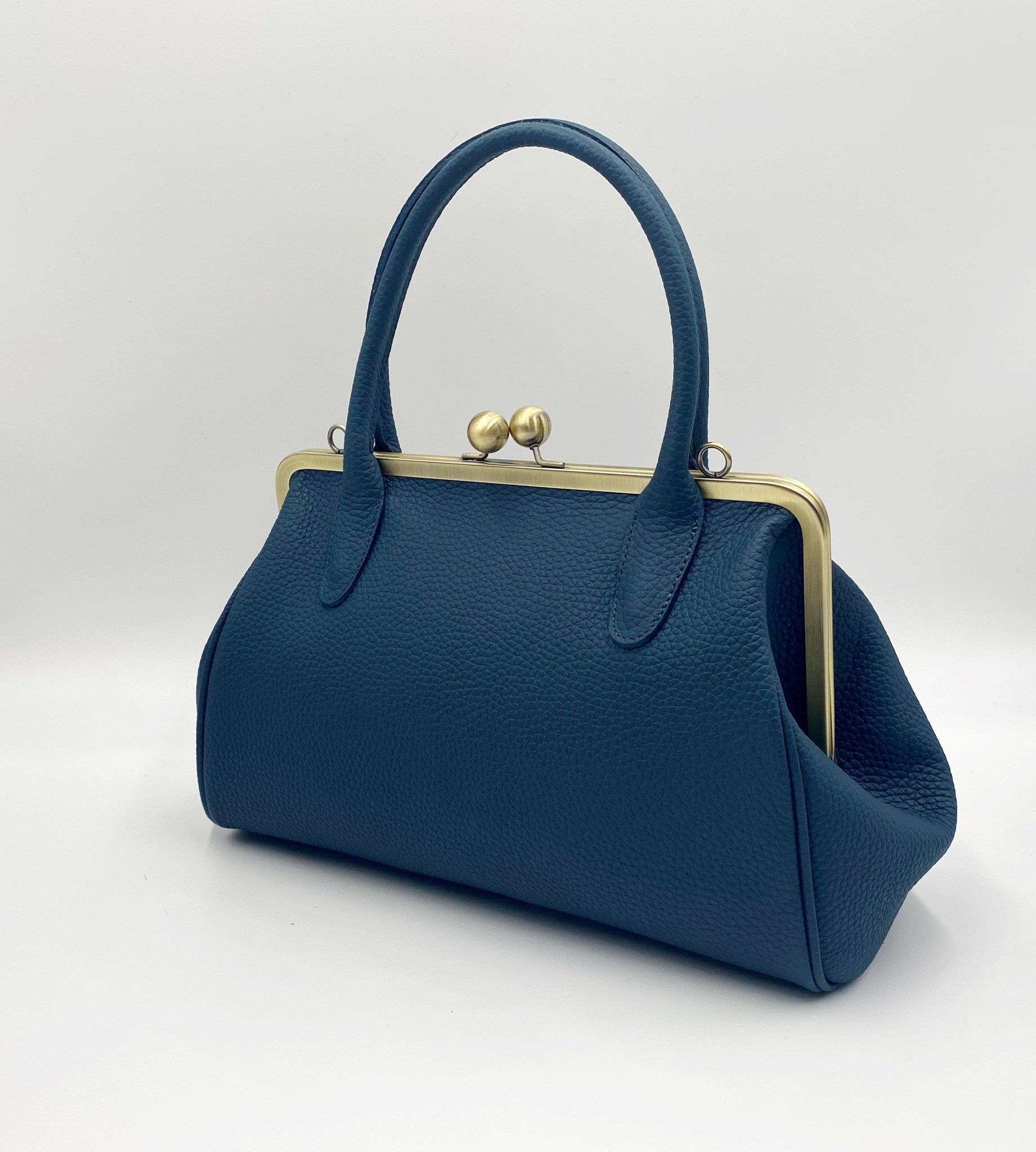 Damen Handtasche, Leder Handtasche "Marie" in dunkelblau, Bügeltasche, Leder Henkeltasche, Leder Schultertasche, Vintage Stil - Taschenkinder.de