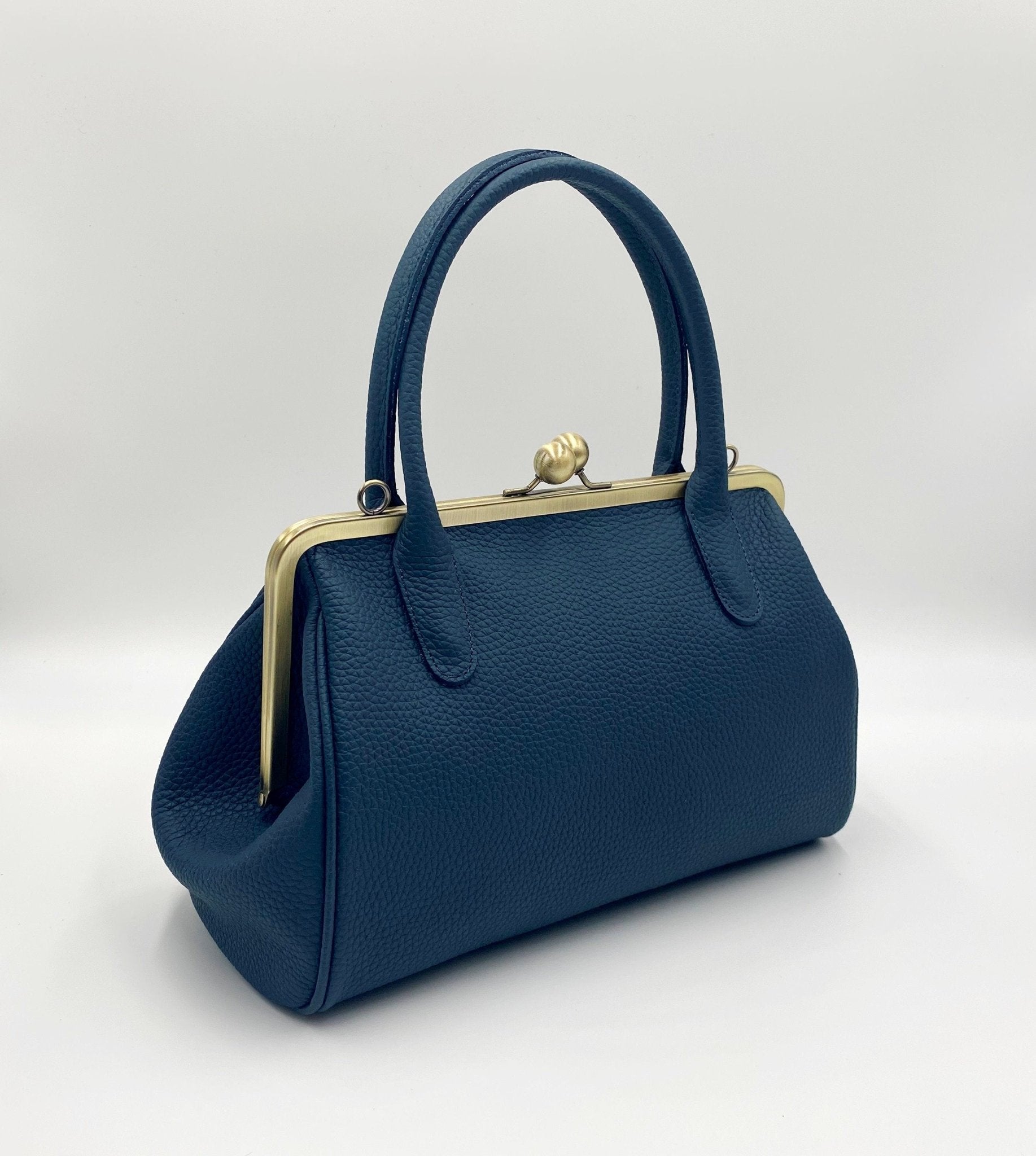 Damen Handtasche, Leder Handtasche "Marie" in dunkelblau, Bügeltasche, Leder Henkeltasche, Leder Schultertasche, Vintage Stil - Taschenkinder.de