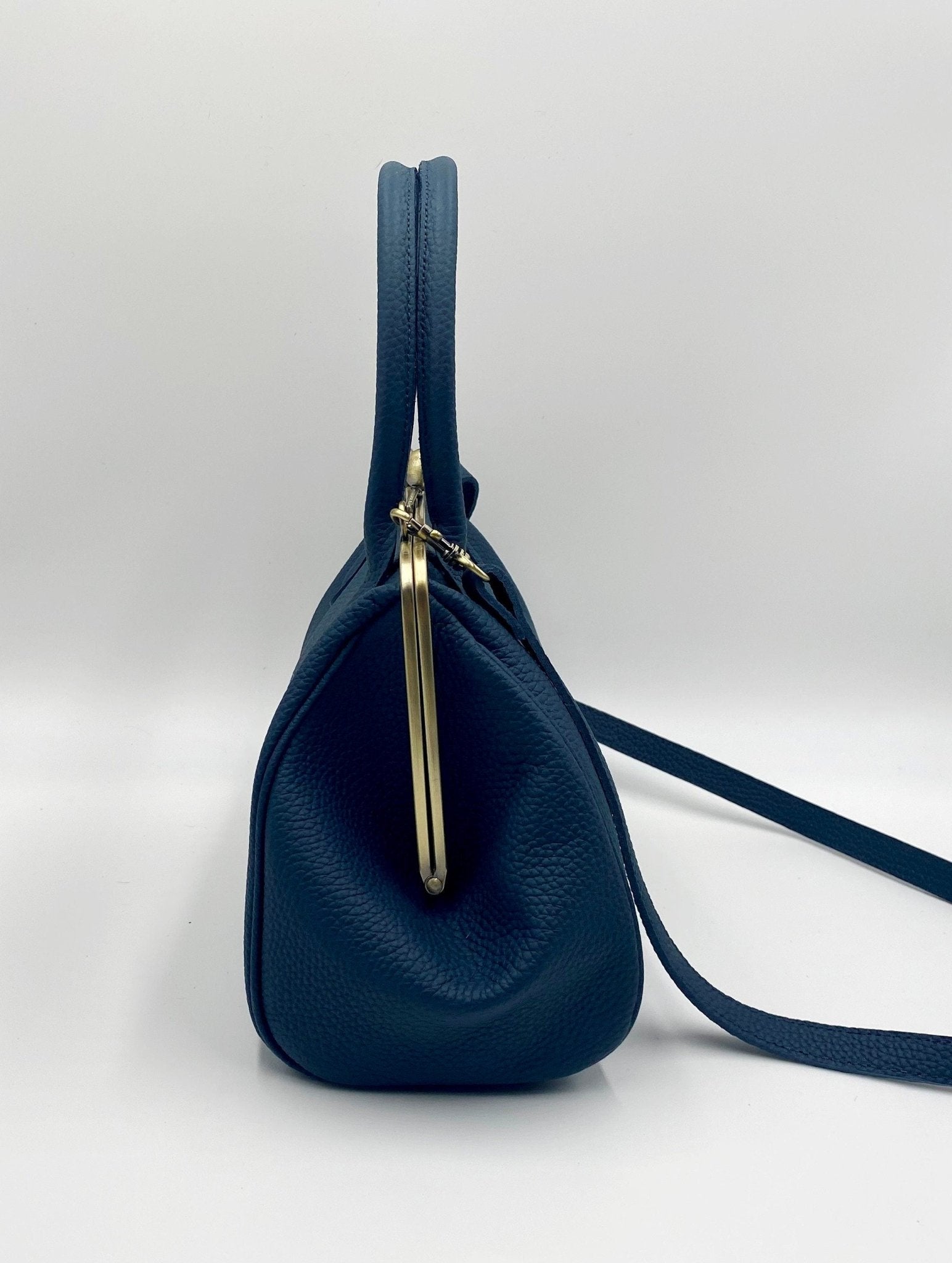 Damen Handtasche, Leder Handtasche "Marie" in dunkelblau, Bügeltasche, Leder Henkeltasche, Leder Schultertasche, Vintage Stil - Taschenkinder.de