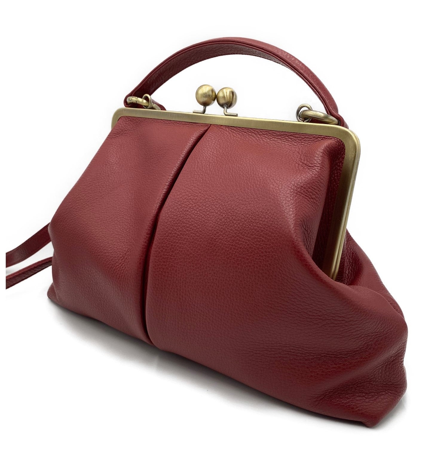 Damenhandtasche Leder " große Olive" in bordeaux rot, Schultertasche und Henkeltasche im Vintage Stil - Taschenkinder.de