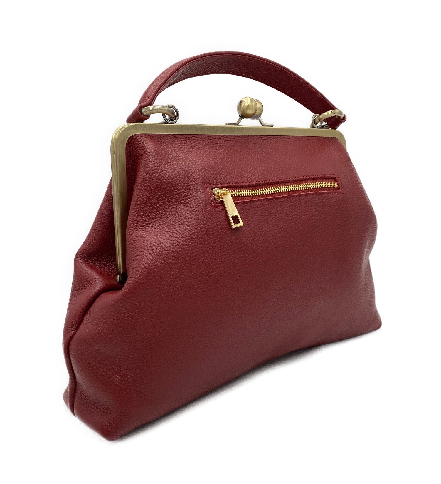 Damenhandtasche Leder " große Olive" in bordeaux rot, Schultertasche und Henkeltasche im Vintage Stil - Taschenkinder.de