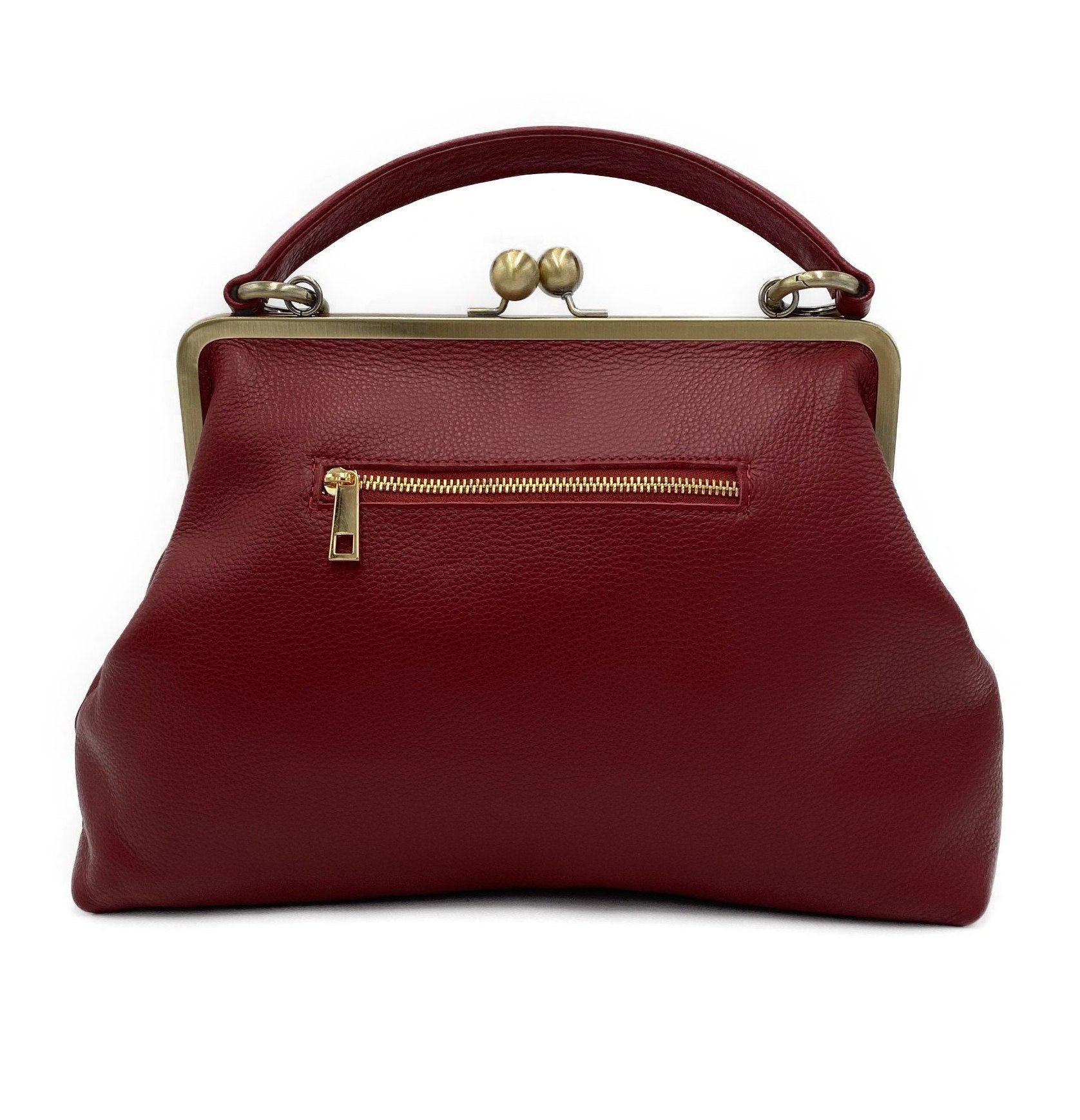 Retro Top Handle & Shoulder Bag in Leather – “Large Olive” Vintage Handbag, Elegant and Versatile Purse