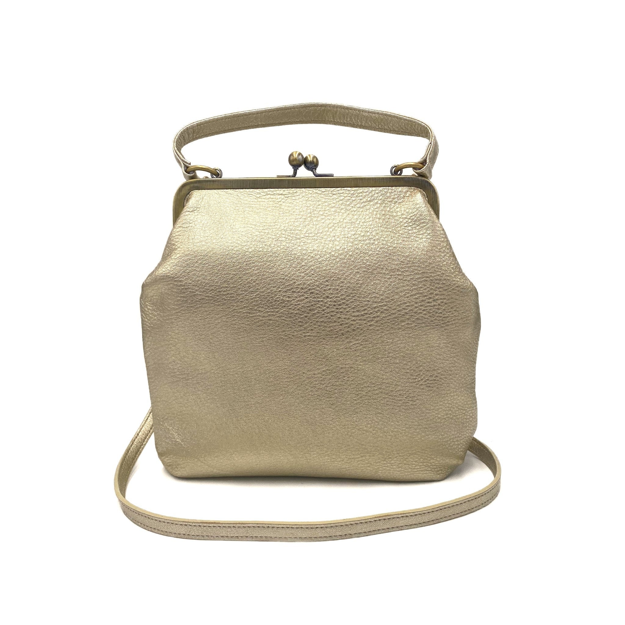 Ladies Leather Purse "Zoe" - Vintage Crossbody and Handle Bag in Gold