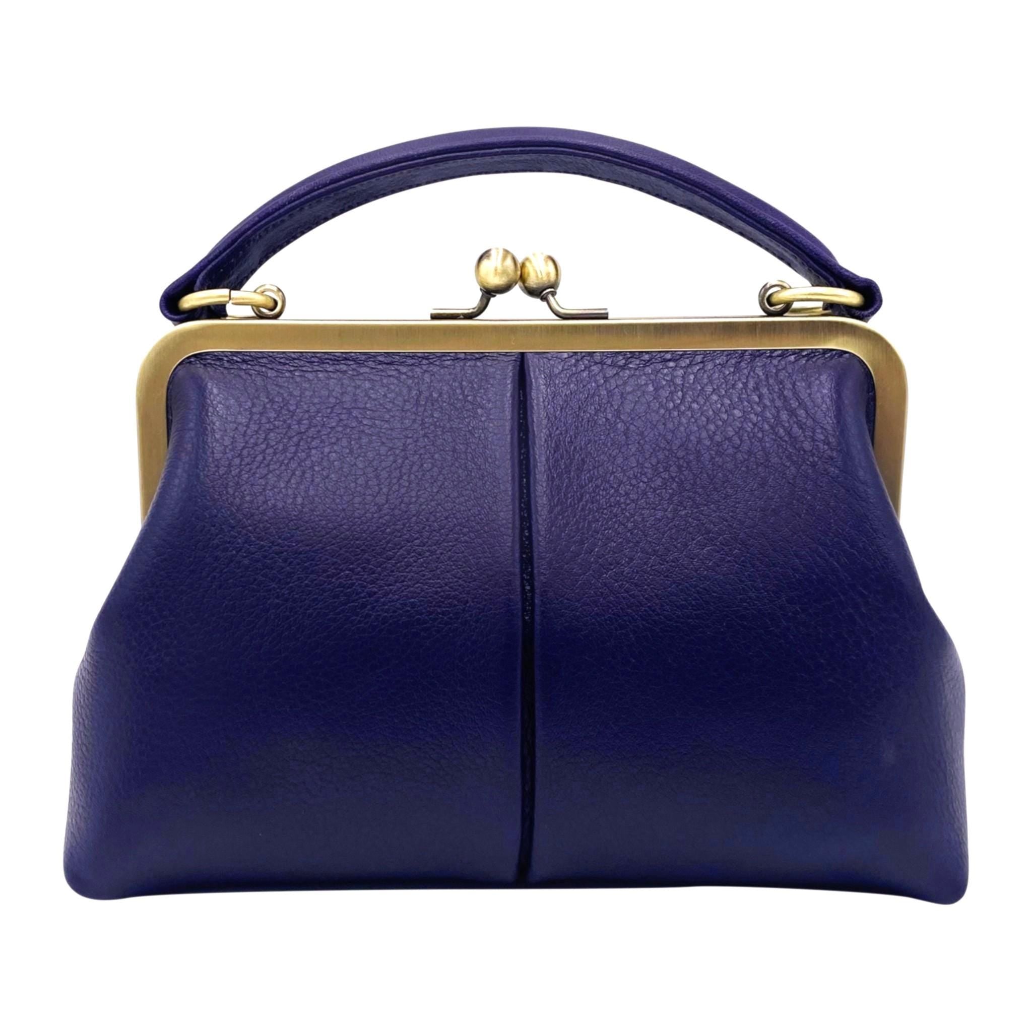 Leather Crossbody and Top Handle Bag in Retro Style "Little Olive" in Violet – Kiss Lock Purse