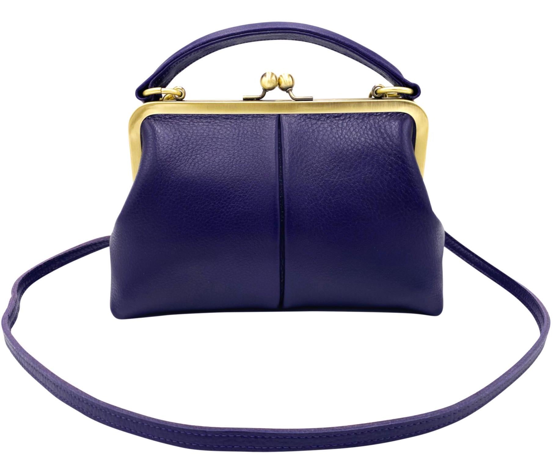 Leather Crossbody and Top Handle Bag in Retro Style "Little Olive" in Violet – Kiss Lock Purse