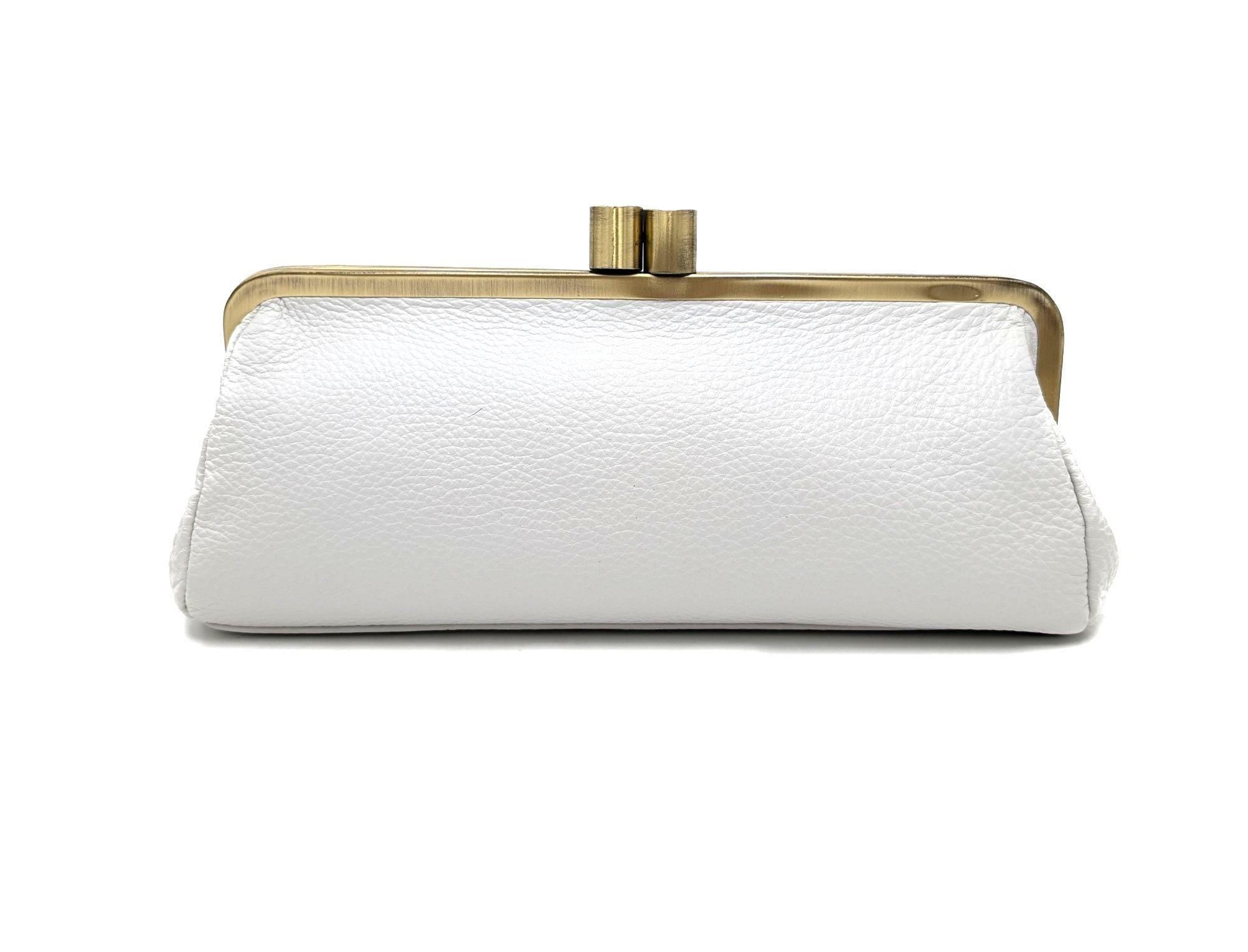 Leather Clutch “Victoria” in White – Vintage Bridal Purse for Wedding & Special Events