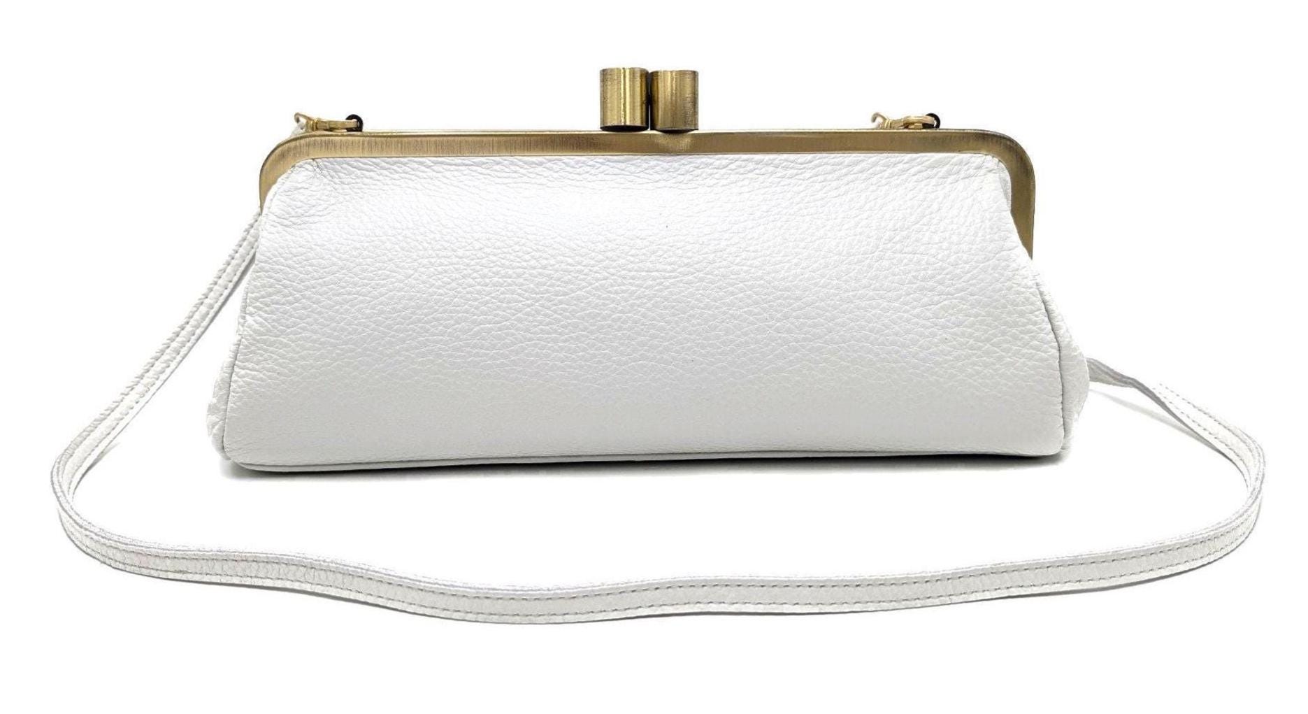 Leather Clutch “Victoria” in White – Vintage Bridal Purse for Wedding & Special Events
