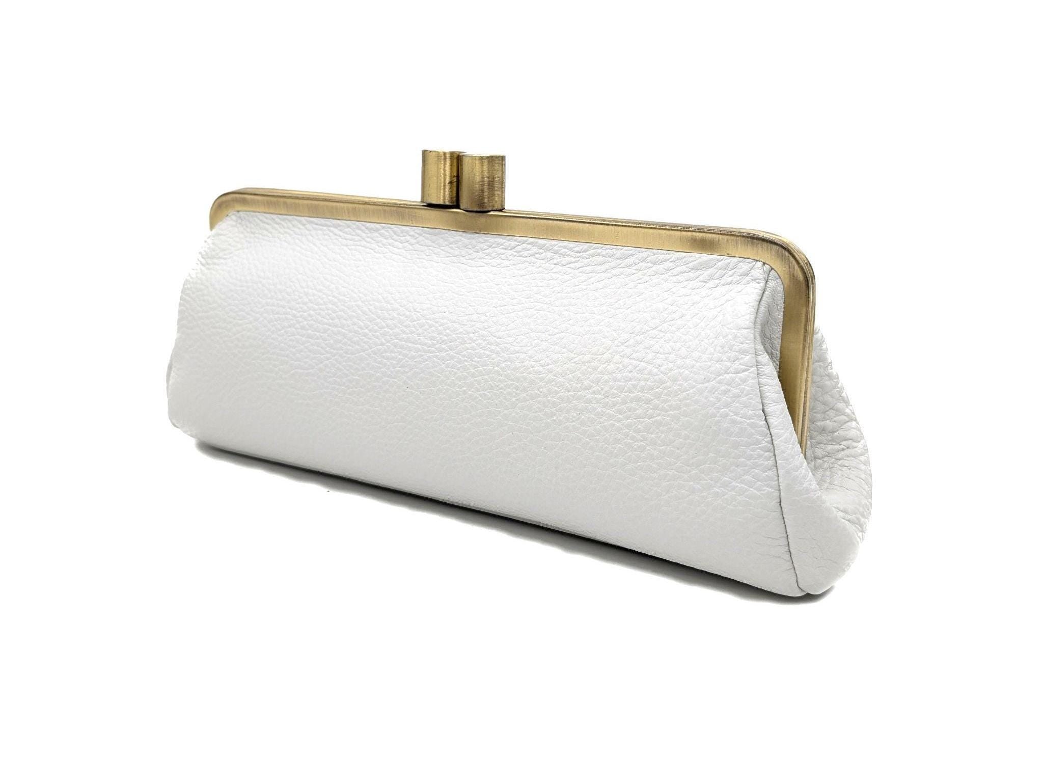 Leather Clutch “Victoria” in White – Vintage Bridal Purse for Wedding & Special Events
