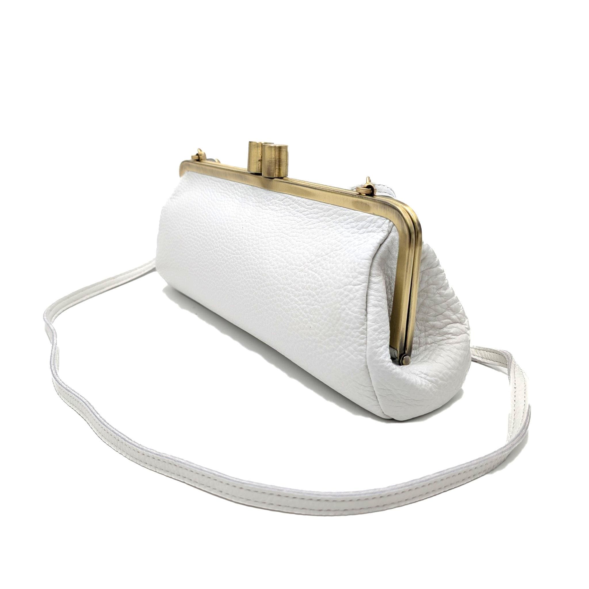 Leather Clutch “Victoria” in White – Vintage Bridal Purse for Wedding & Special Events