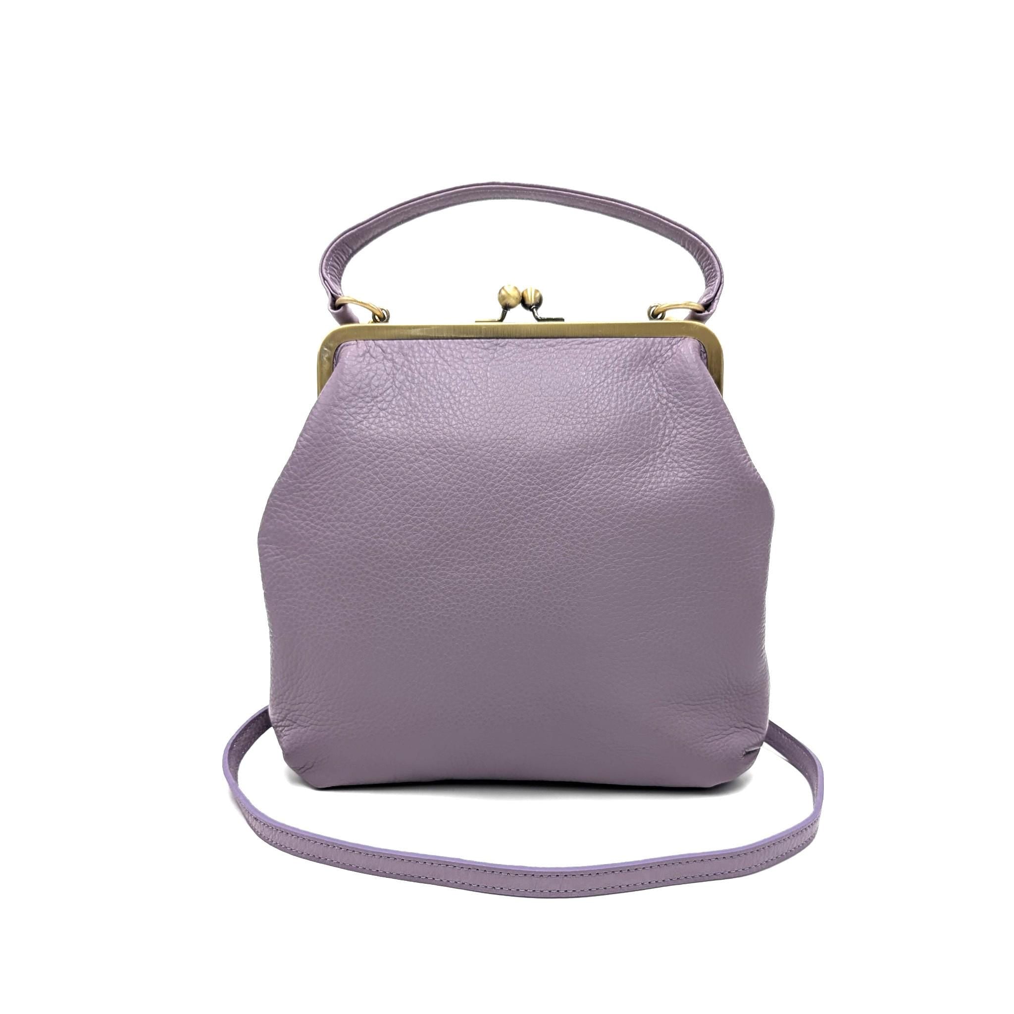 Leather Shoulder Bag and Top Handle Purse – “Zoe” Handbag in Purple, Personalized