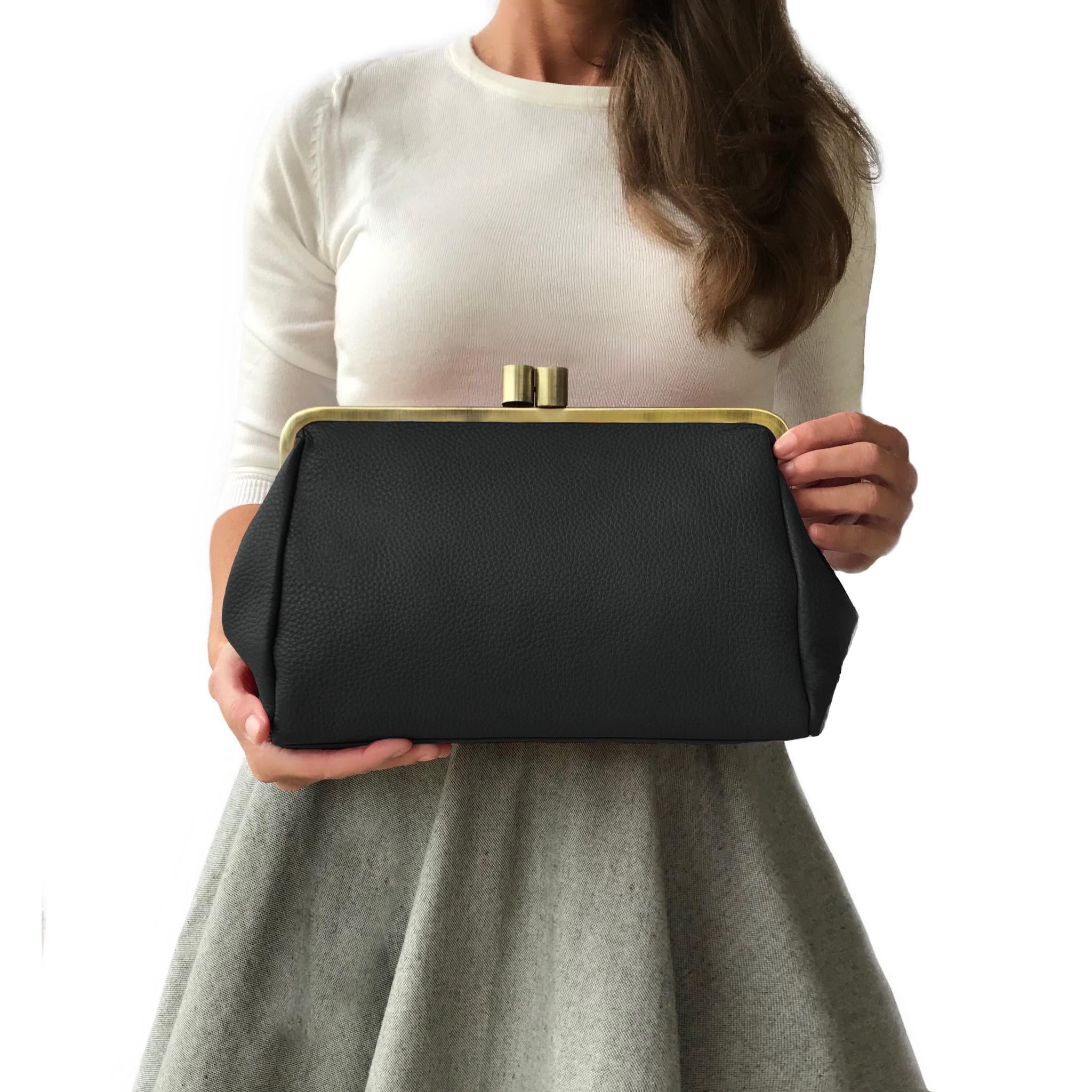 Customizable Shoulder Clutch Bag With Kiss Lock – Leather Dakota Cowhide Bag Perfect For Ladies Gift