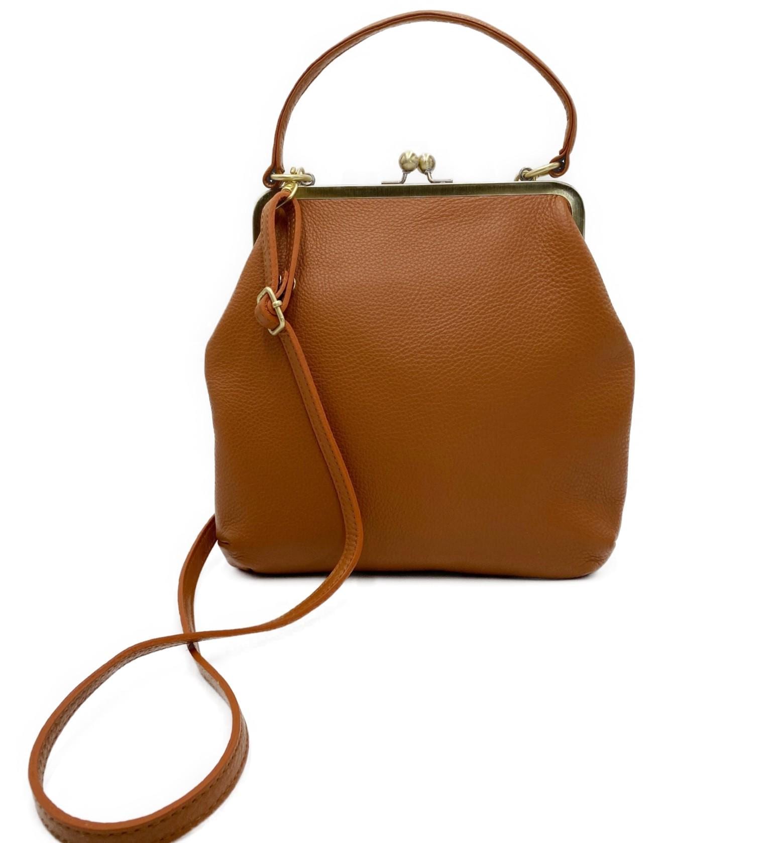 Ivory White Leather Handbag Zoe – Women’s Crossbody Bag with Handle and Kiss Lock