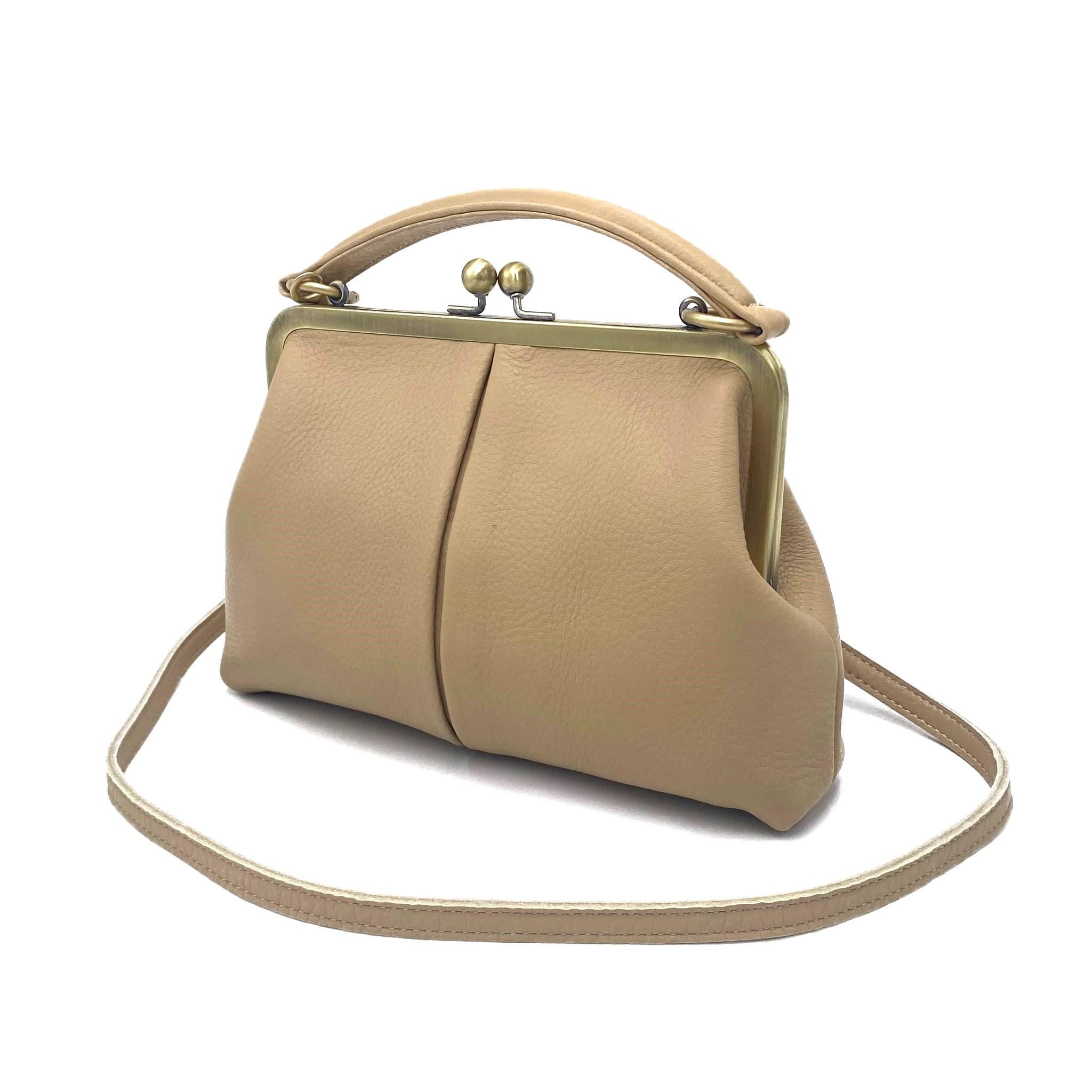 Small beige ladies bag - shoulder bag & top handle bag