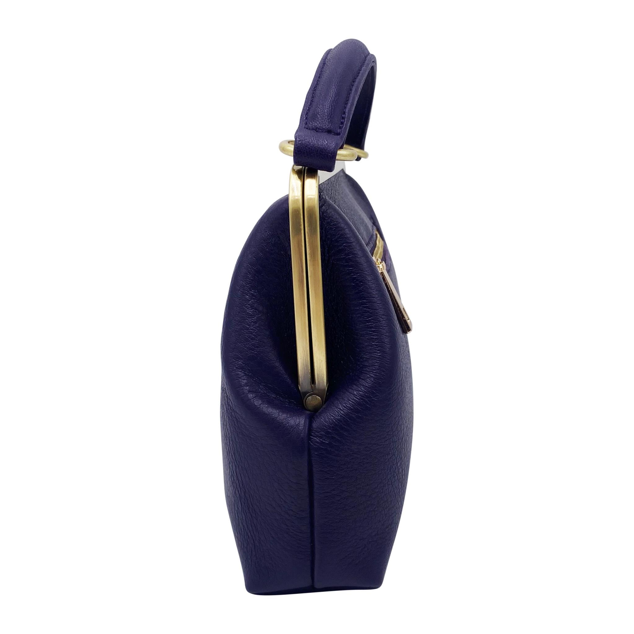 Leather Crossbody and Top Handle Bag in Retro Style "Little Olive" in Violet – Kiss Lock Purse