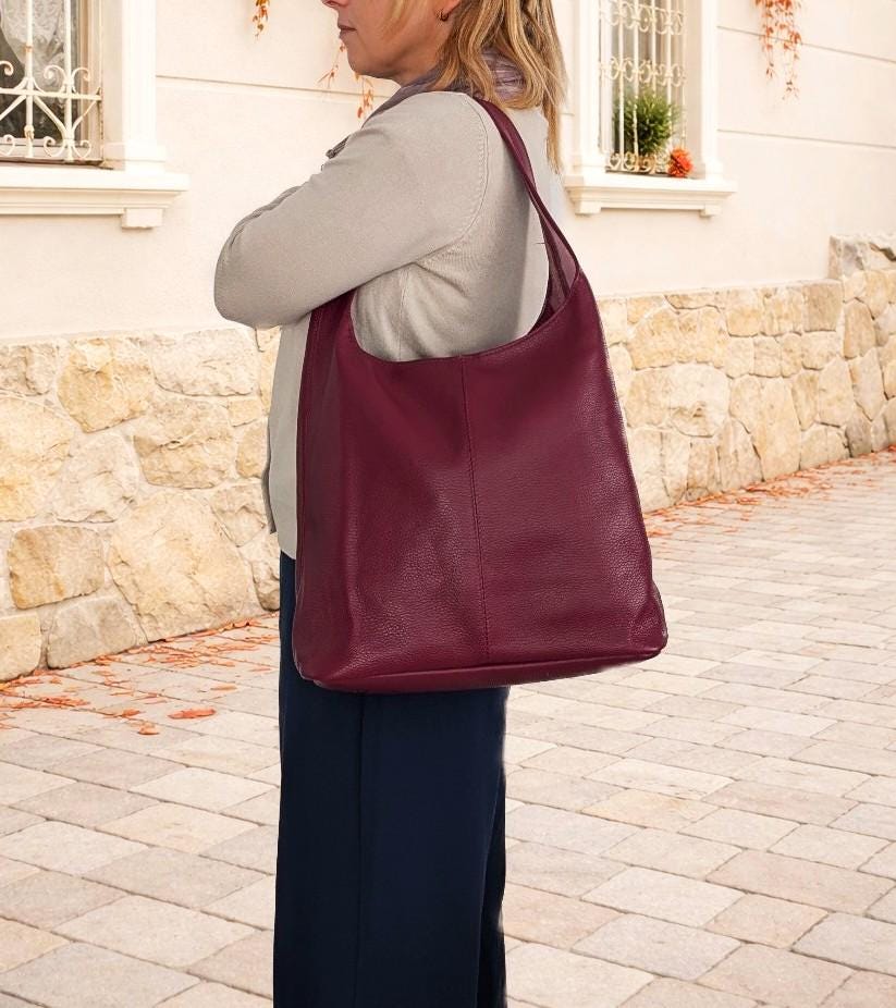 Large Leather Hobo Bag & Maxi Shopper “Joana” – Oversized Soft Slouchy Genuine Leather Shoulder Tote, Elegant Italian Leather Bag