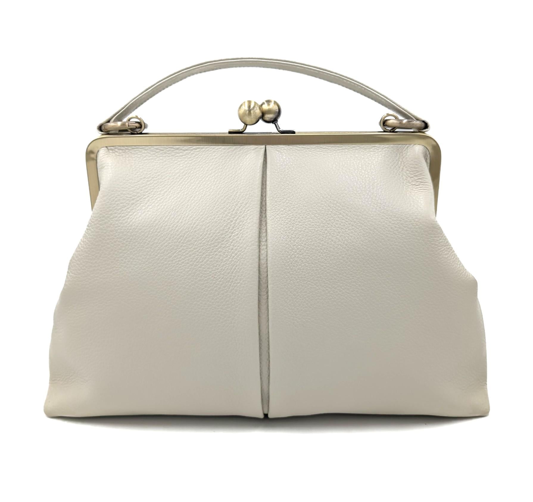 Vintage Leather Bag Women Ivory – "Large Olive" Handbag, Crossbody Bag, Top Handle Bag, Shoulder Bag, Frame Bag