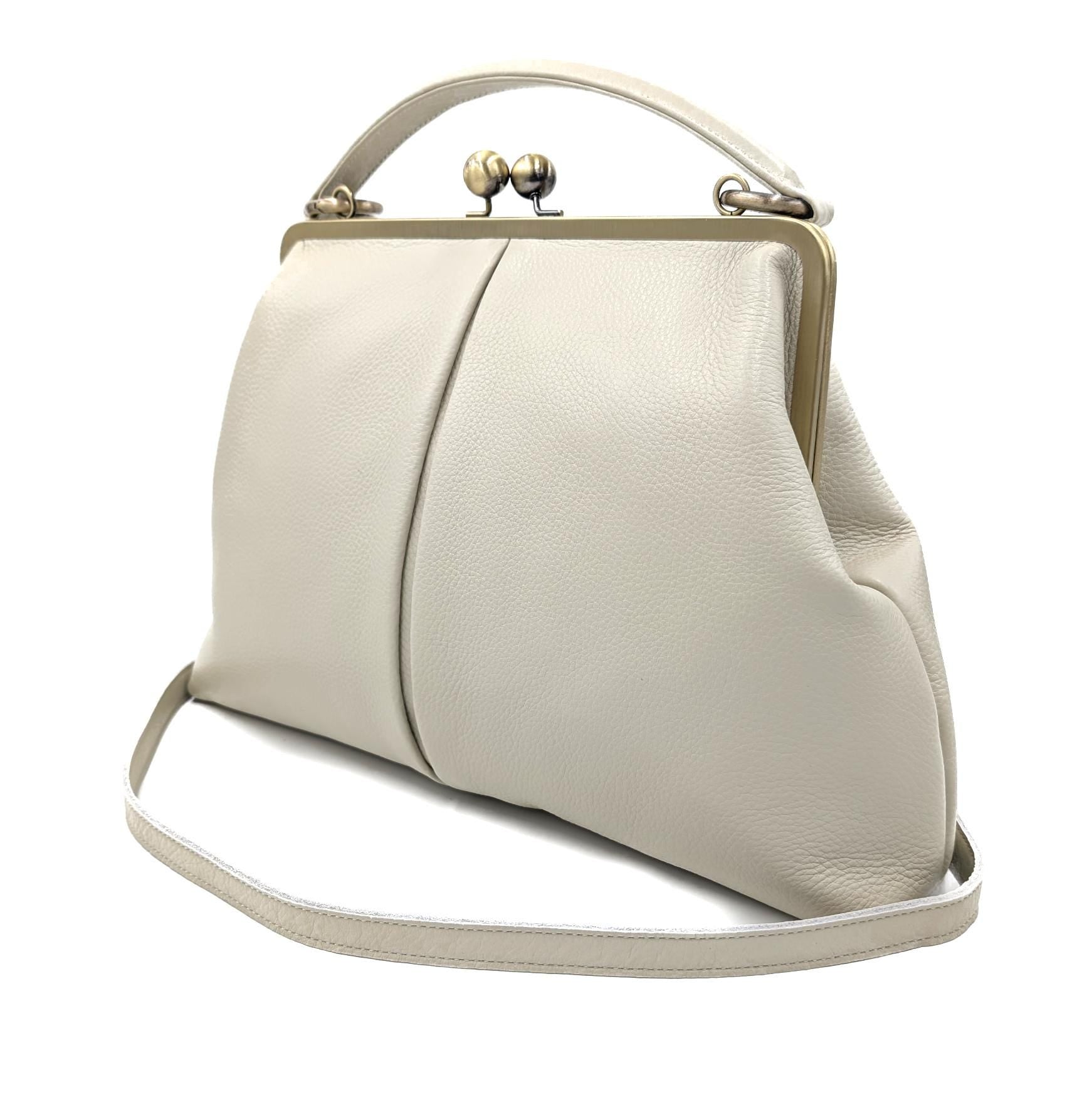 Retro Top Handle & Shoulder Bag in Leather – “Large Olive” Vintage Handbag, Elegant and Versatile Purse