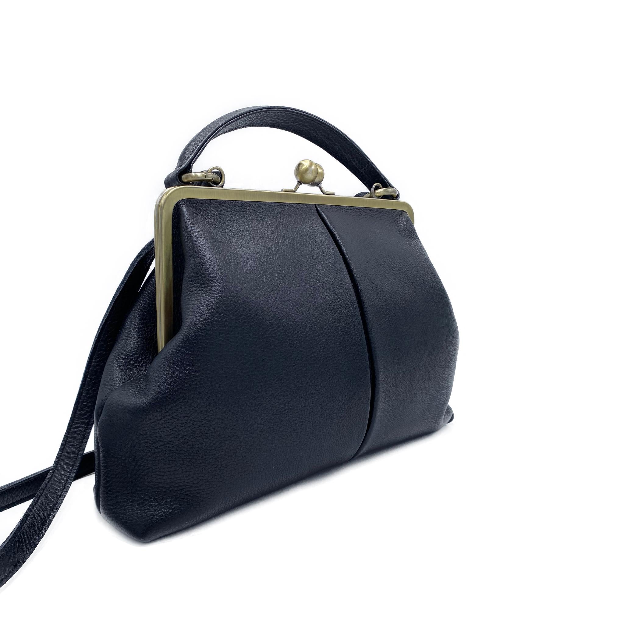 Retro Top Handle & Shoulder Bag in Leather – “Large Olive” Vintage Handbag, Elegant and Versatile Purse