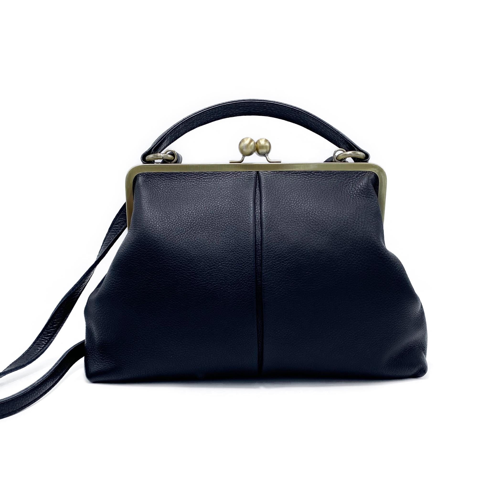 Retro Top Handle & Shoulder Bag in Leather – “Large Olive” Vintage Handbag, Elegant and Versatile Purse