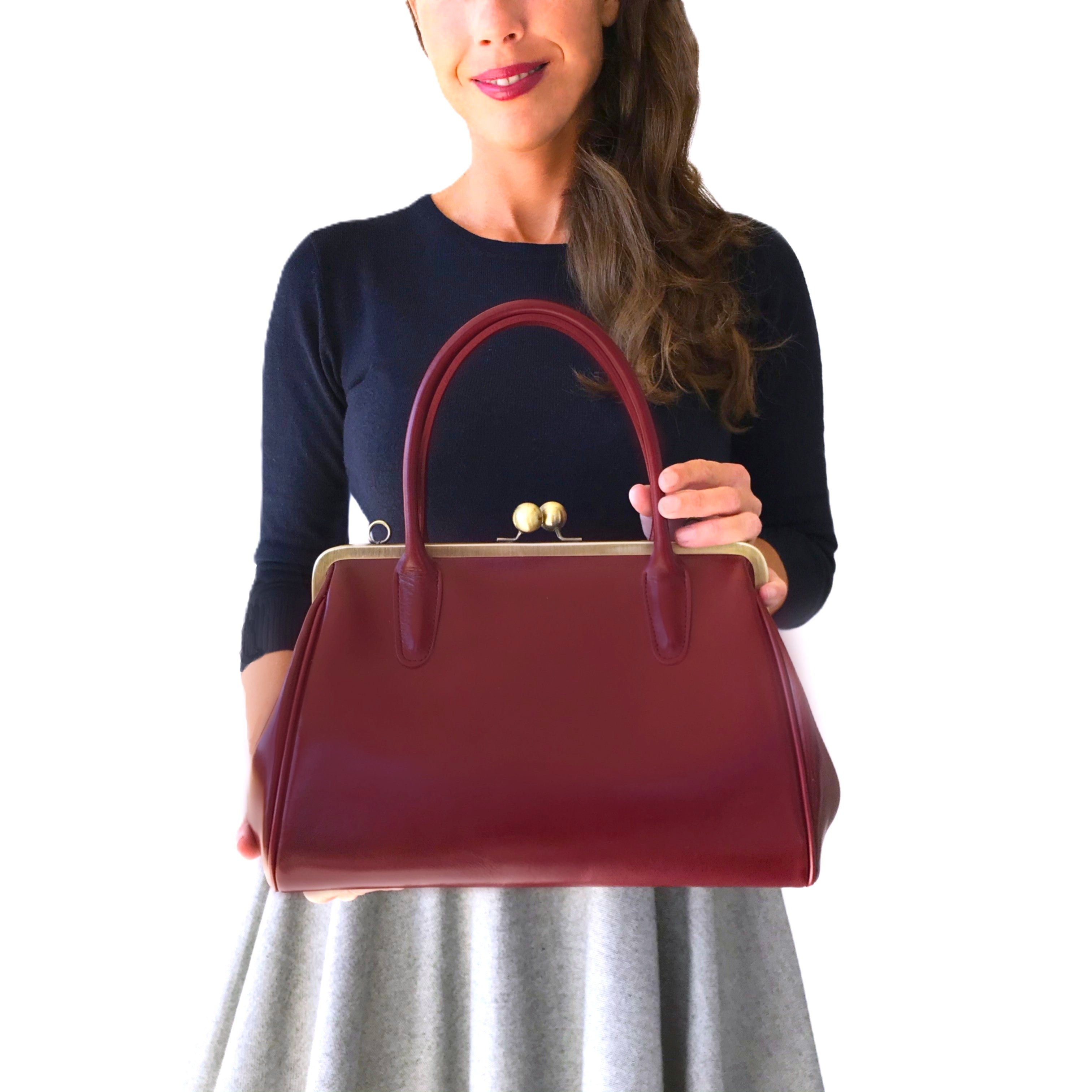 Retro leather bag for women, retro strap bag "Sophie" in dark red, vintage leather bag, handle bag, shoulder bag