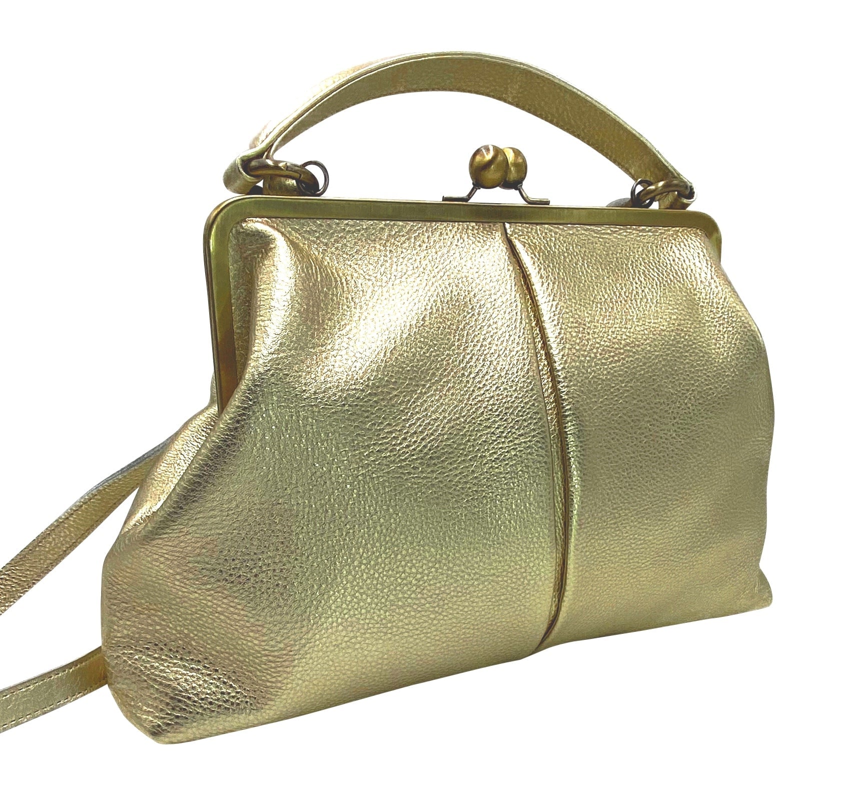Leder Handtasche Damen Große Olive in Gold – Vintage Schultertasche - Taschenkinder