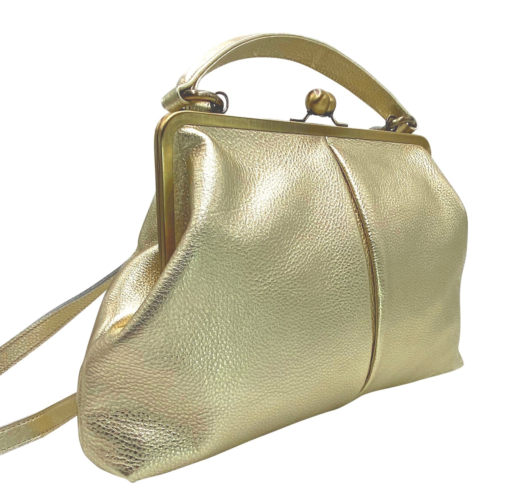 Leder Handtasche Damen Große Olive in Gold – Vintage Schultertasche - Taschenkinder