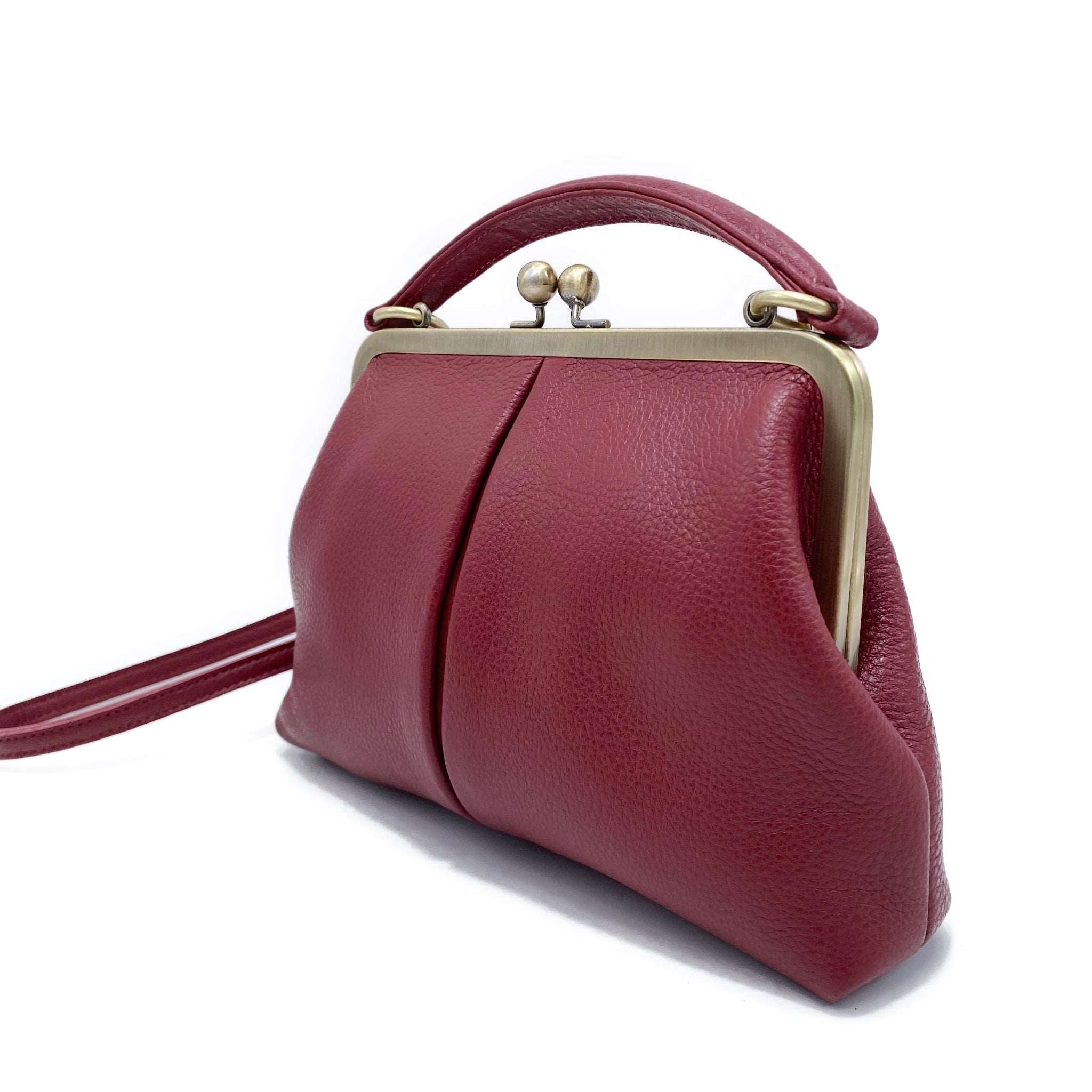 Vintage Leder Handtasche - Kleine Olive Dunkelrot - Taschenkinder