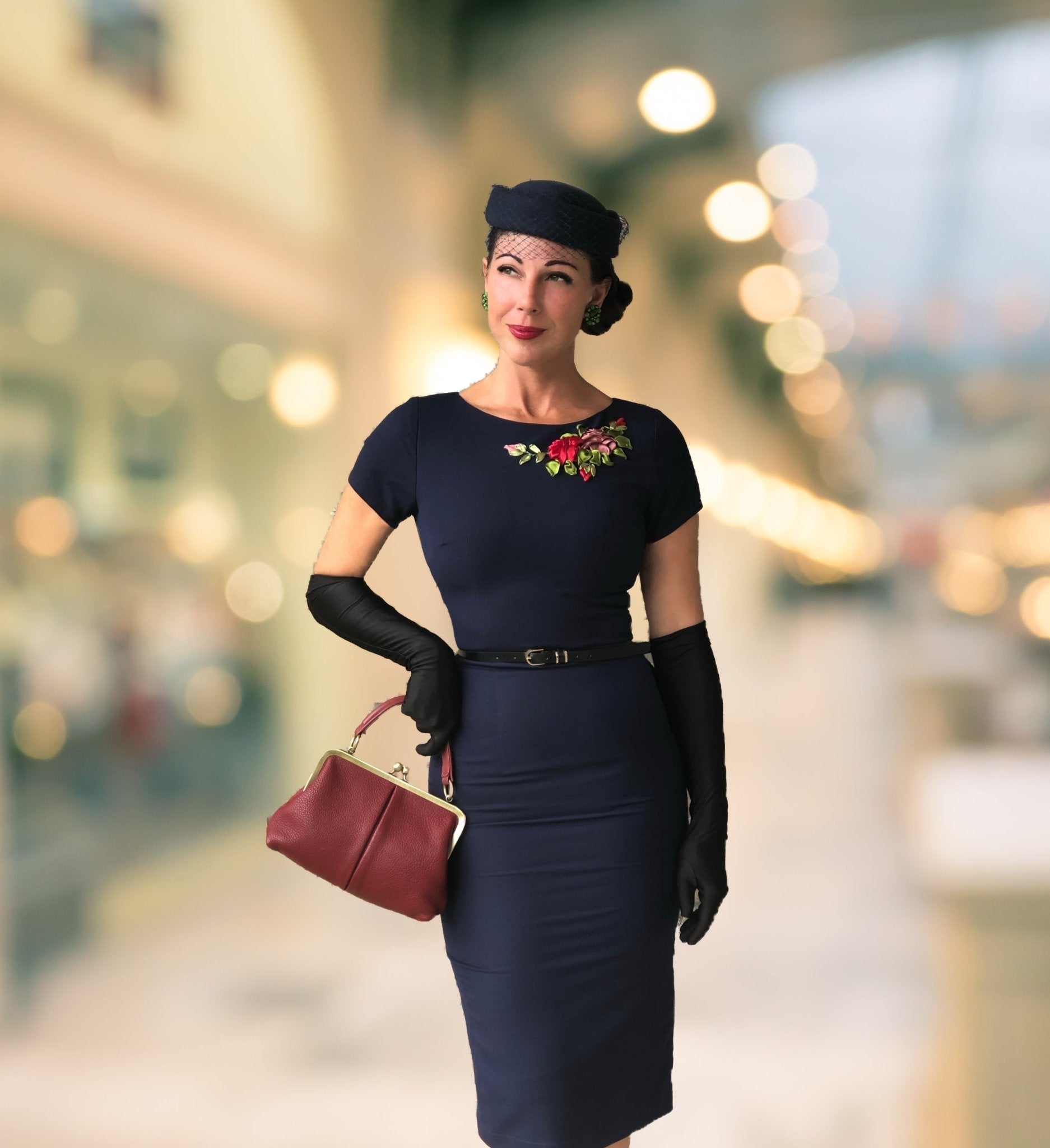 Vintage Leder Handtasche - Kleine Olive Dunkelrot - Taschenkinder