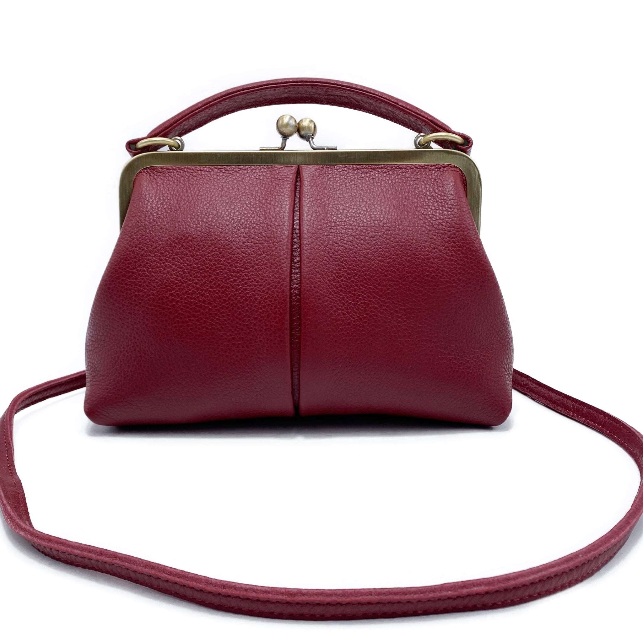 Vintage Leder Handtasche - Kleine Olive Dunkelrot - Taschenkinder