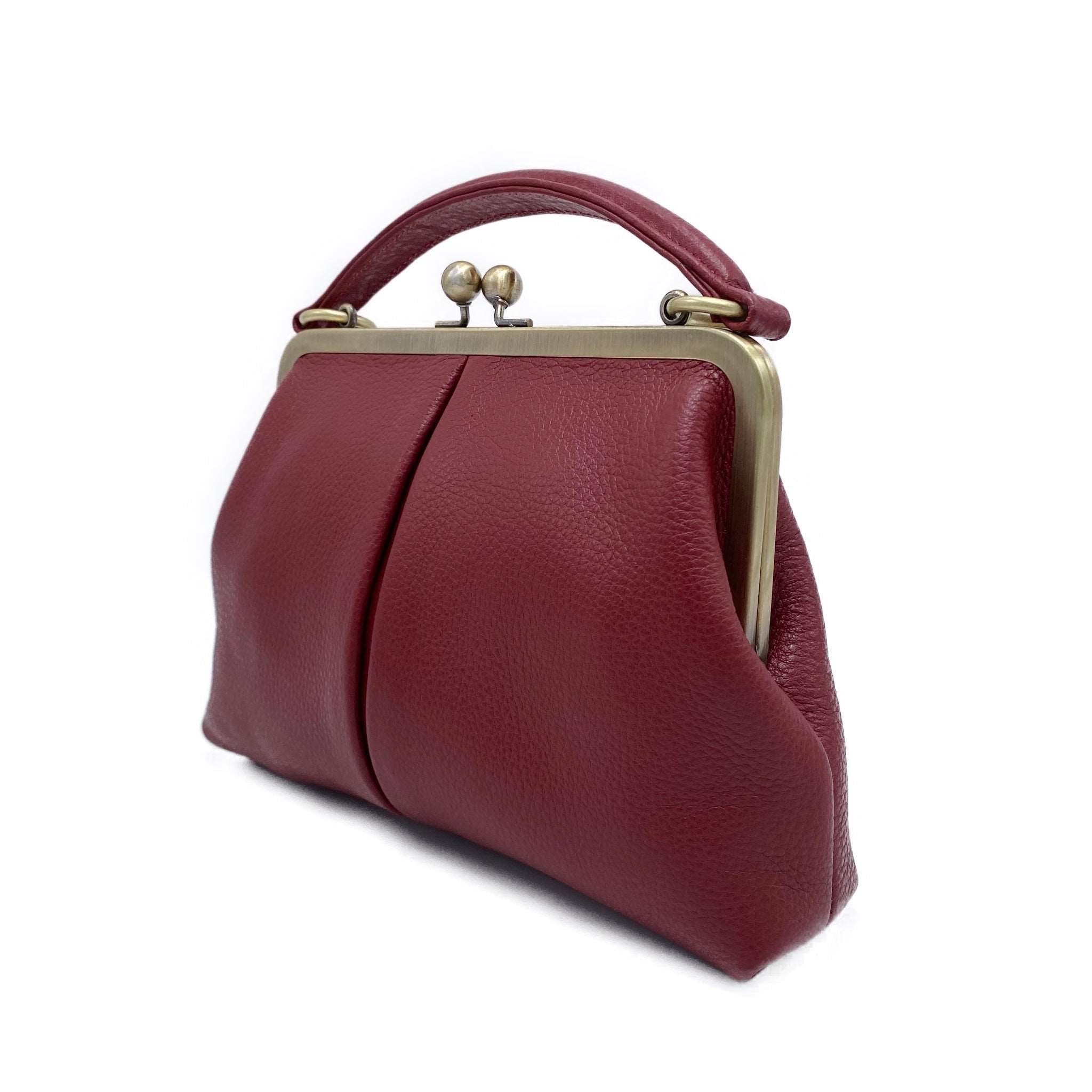 Vintage Leder Handtasche - Kleine Olive Dunkelrot - Taschenkinder