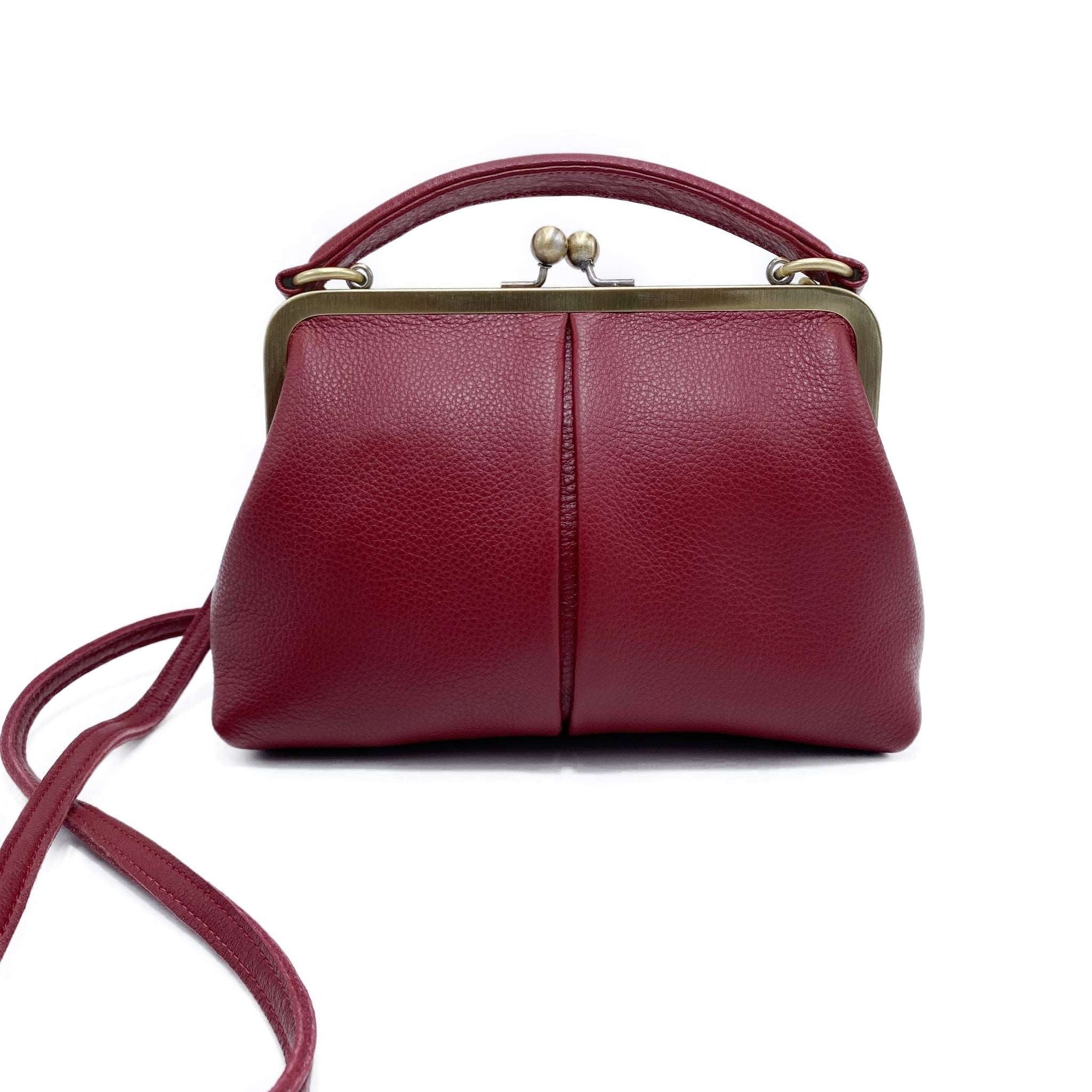 Vintage Leder Handtasche - Kleine Olive Dunkelrot - Taschenkinder