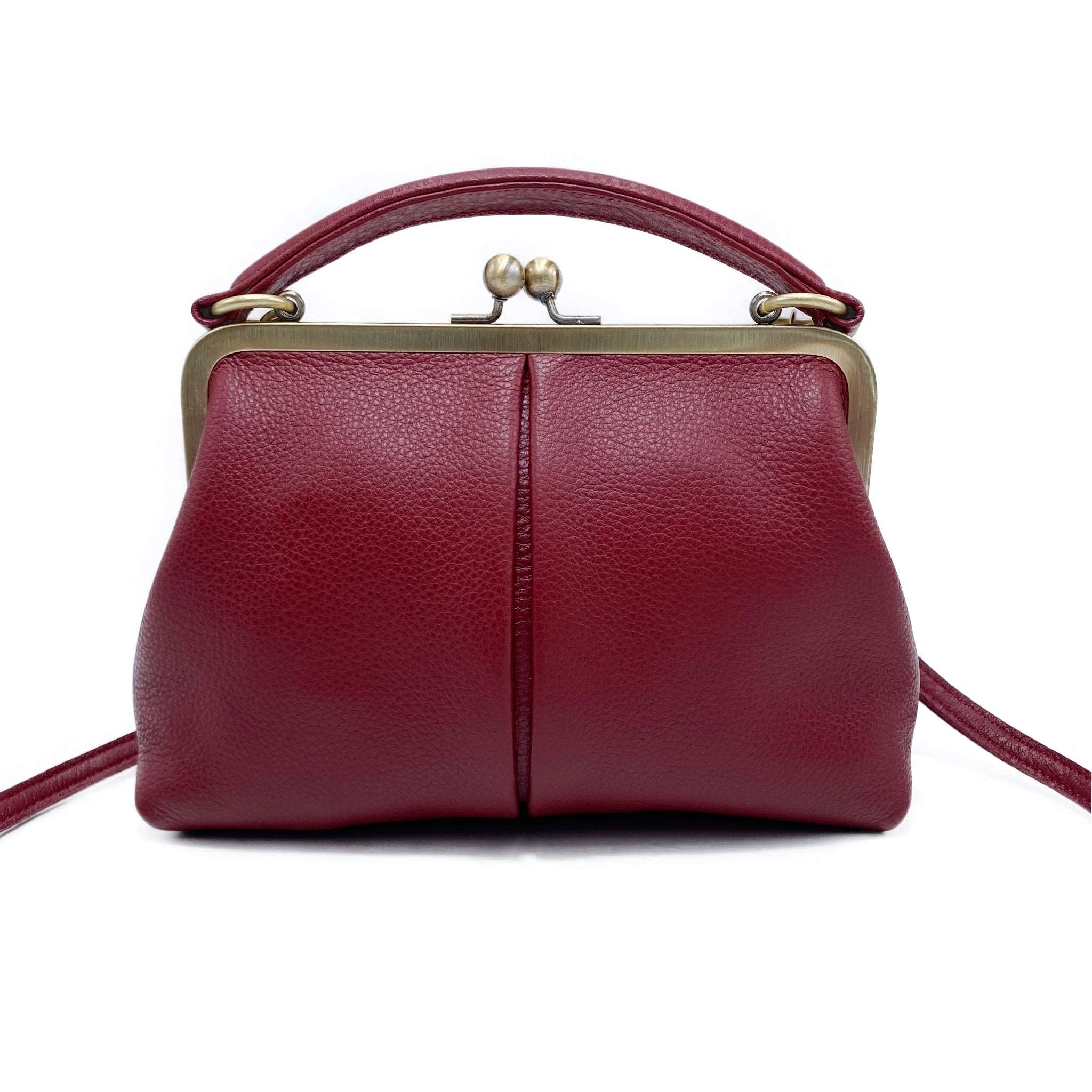 Vintage Leder Handtasche - Kleine Olive Dunkelrot - Taschenkinder