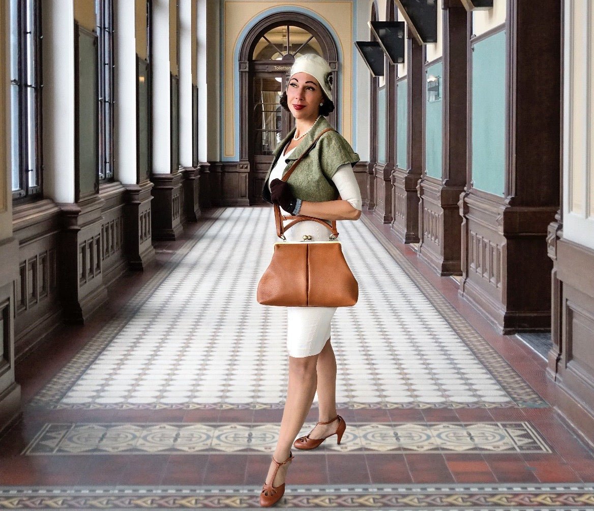Leder Tasche Damen, Handtasche " große Olive" in cognac braun - Taschenkinder.de
