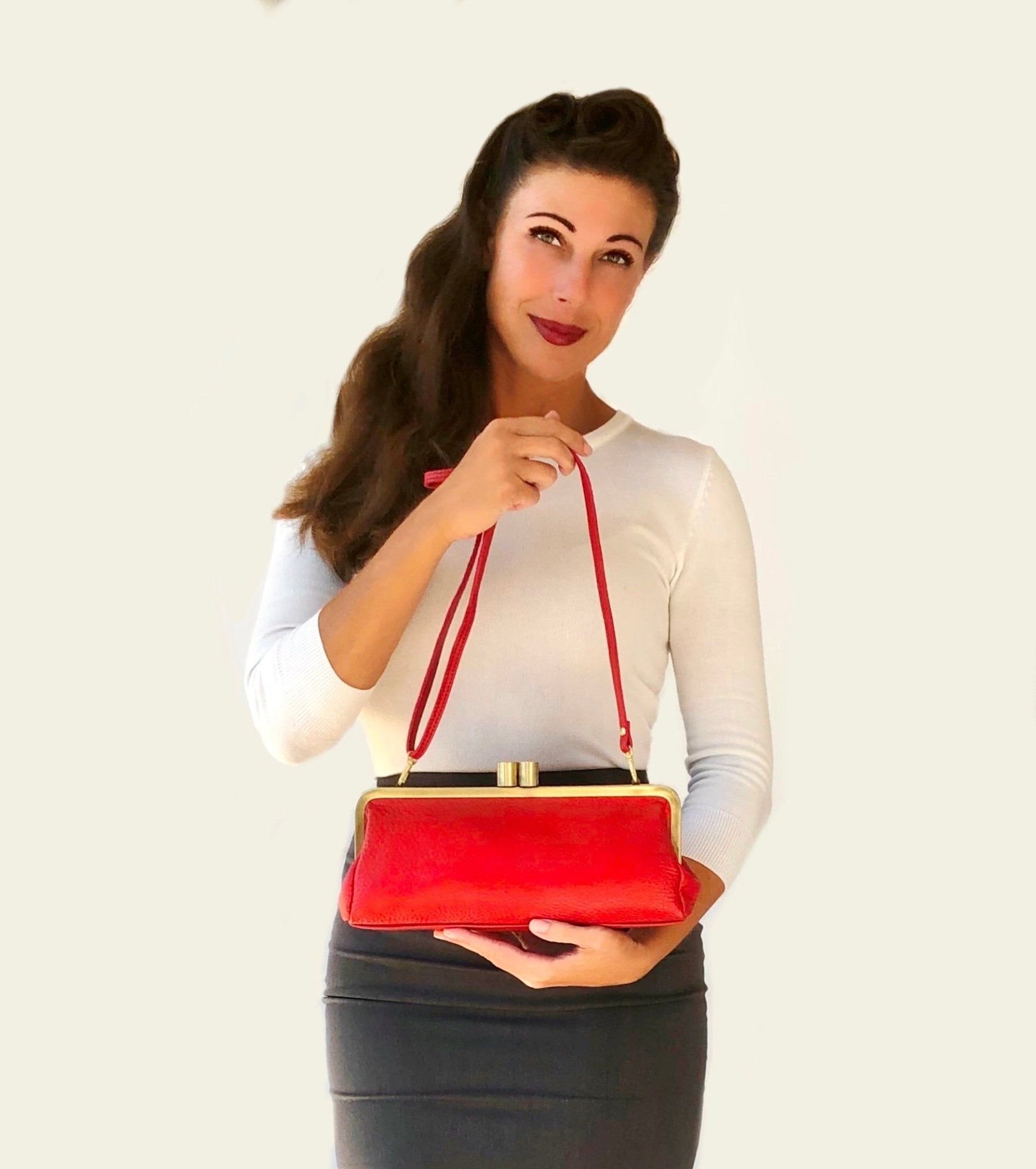 Lederhandtasche Victoria Rot – Vintage Look – Taschenkinder
