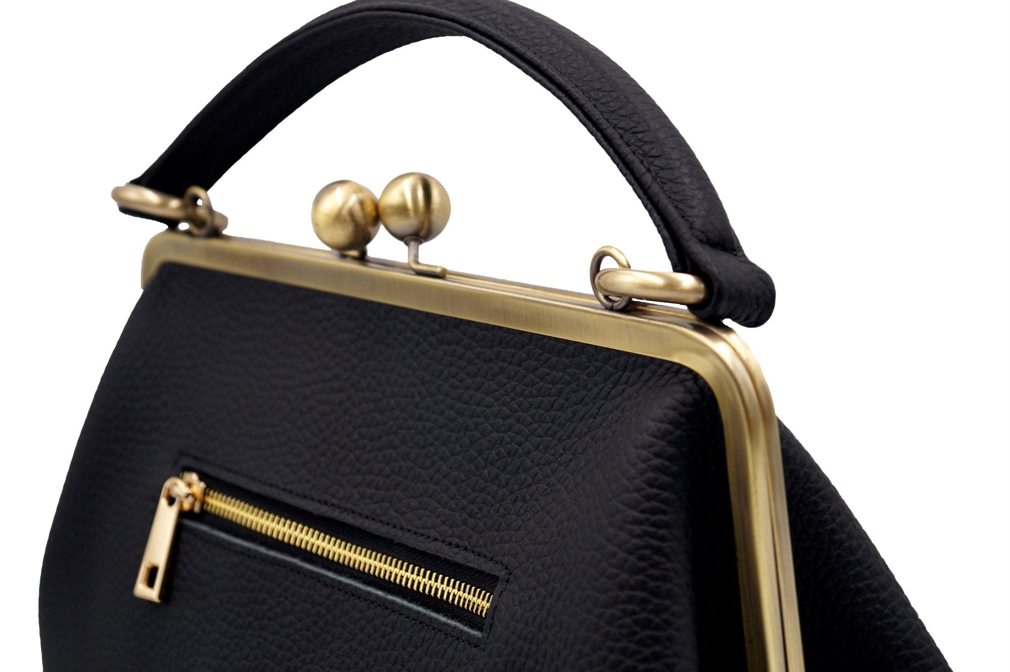 Leder Handtasche Olivia in Schwarz – Retro Henkeltasche – Taschenkinder