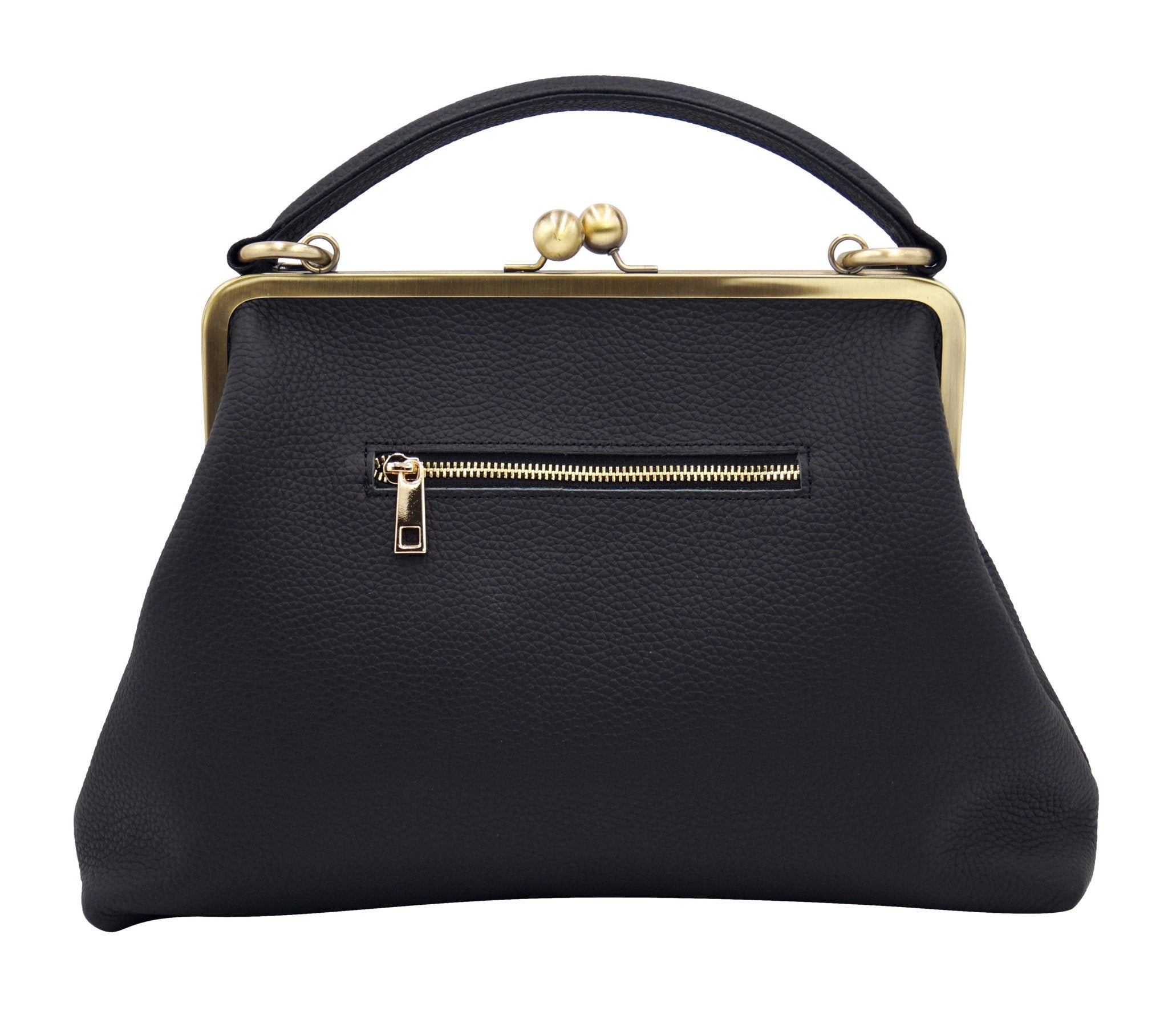 Leder Handtasche Olivia in Schwarz – Retro Henkeltasche – Taschenkinder