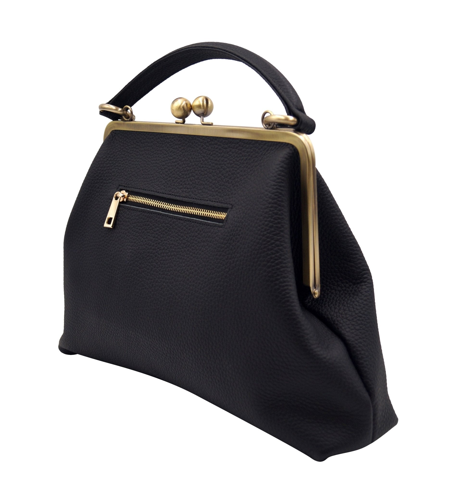 Leder Handtasche Olivia in Schwarz – Retro Henkeltasche – Taschenkinder