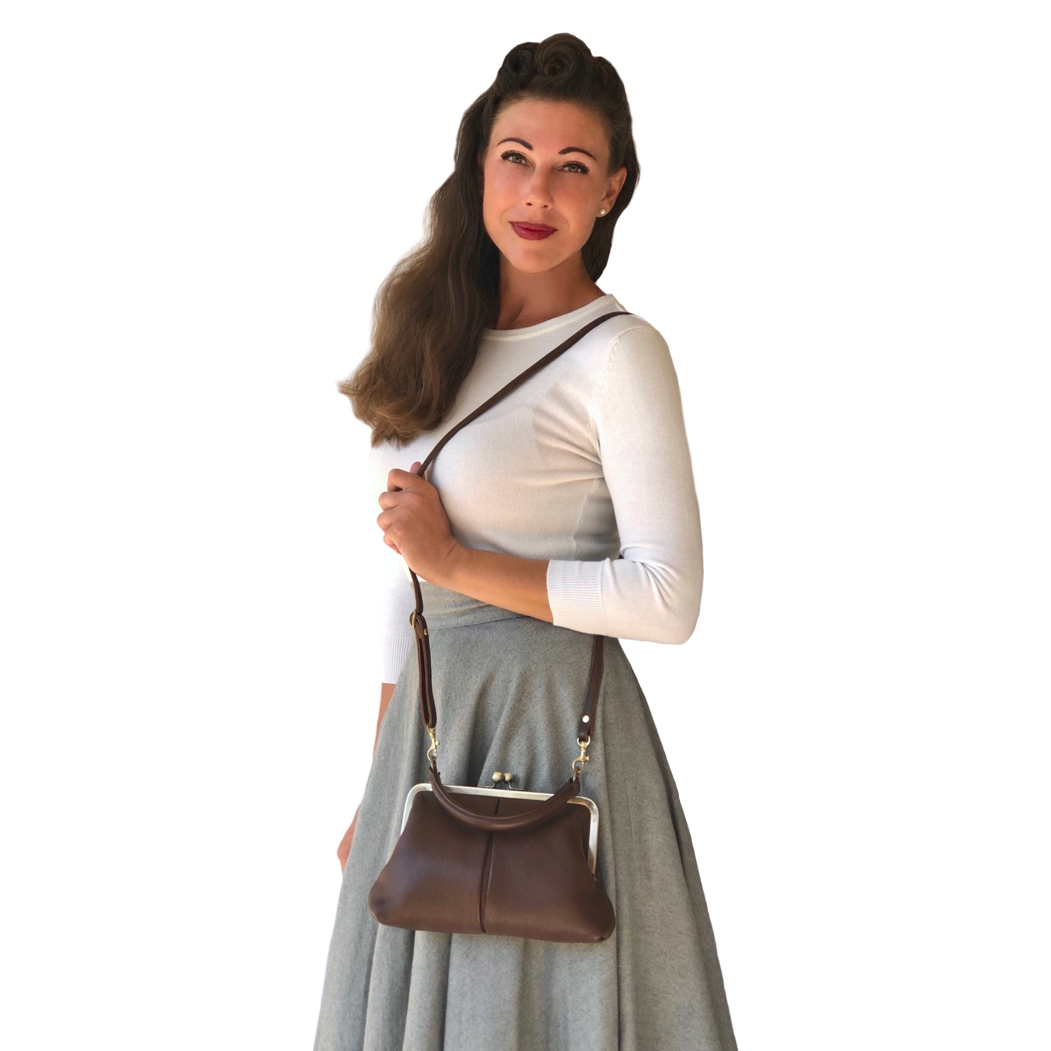 Kleine Retro Leder Handtasche - Kleine Olive – Taschenkinder